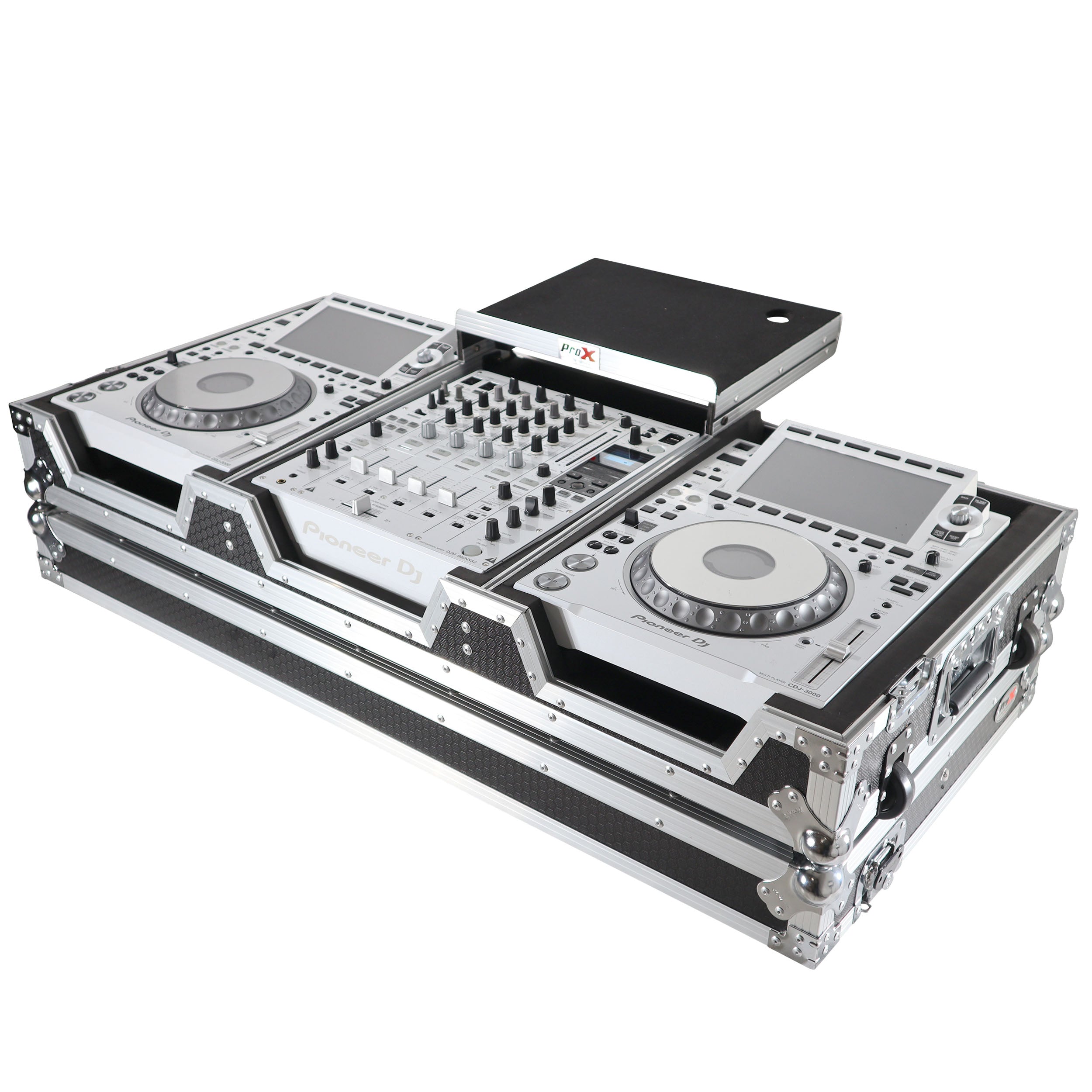 ProX Flight Case DJ Coffin for Pioneer Mixer DJM-900NXS2 and 2 CDJ-3000 W-Wheels and Laptop Shelf