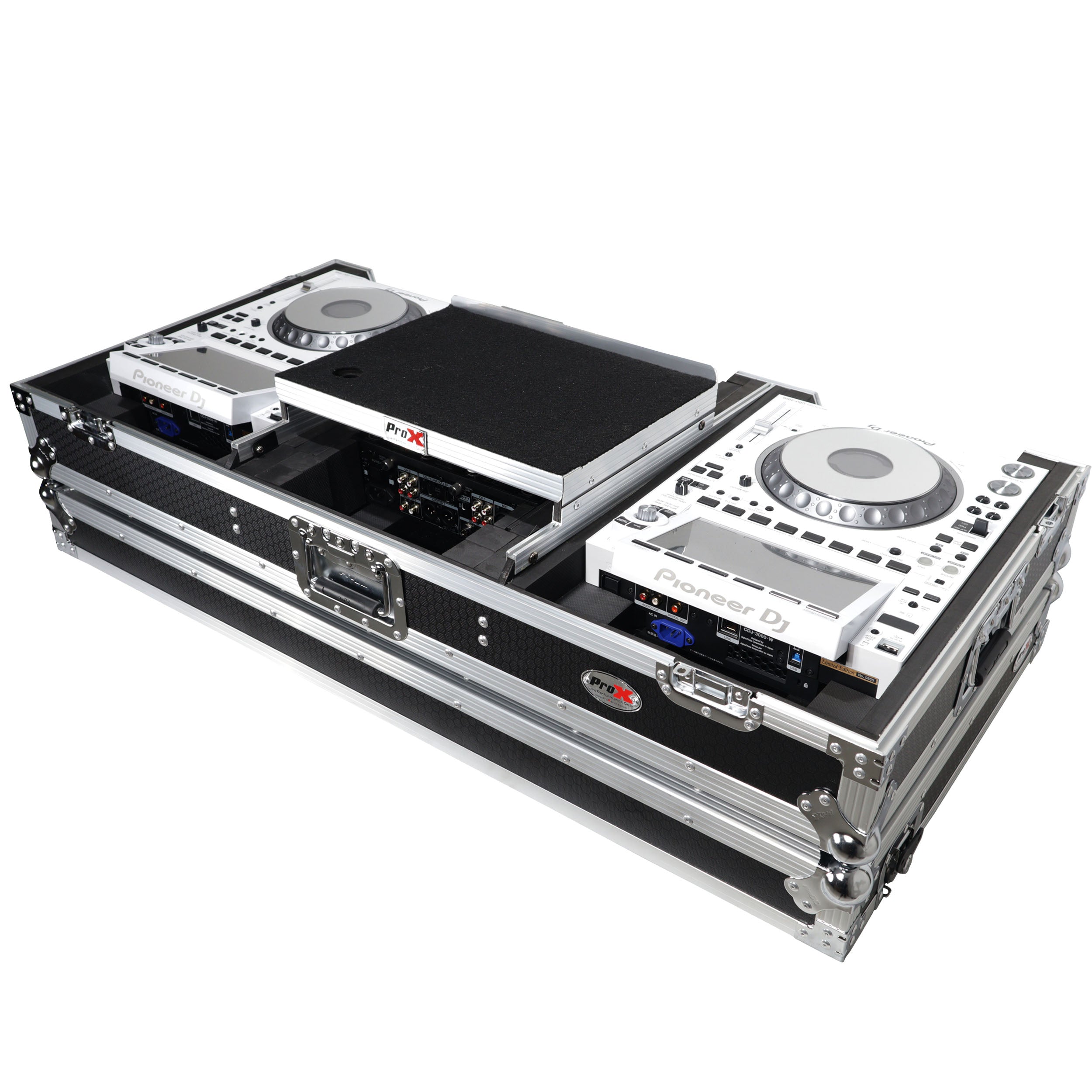 ProX Flight Case DJ Coffin for Pioneer Mixer DJM-900NXS2 and 2 CDJ-3000 W-Wheels and Laptop Shelf