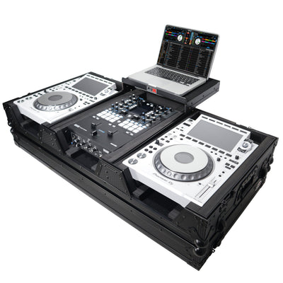 ProX DJ Coffin Case for Pioneer 2X CDJ-3000 CD and DJM-900NXS2 Mixer W/Wheels & Laptop Shelf (Black on Black)
