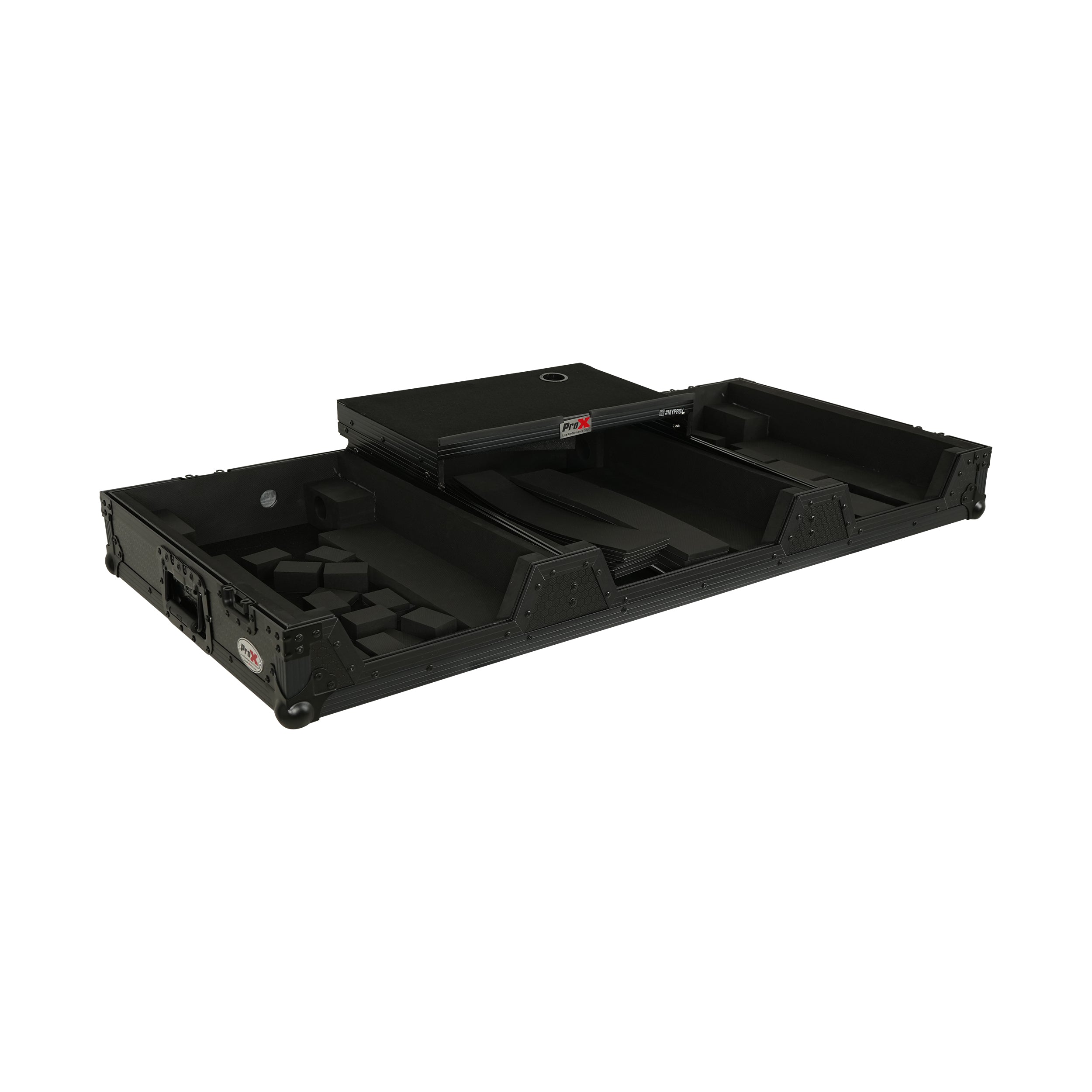 ProX Fits 2x Pioneer CDJ 3000X Case / Pioneer DJM V10 / A9 Mixer w/ Laptop Shelf, All Black and Low profile Wheels