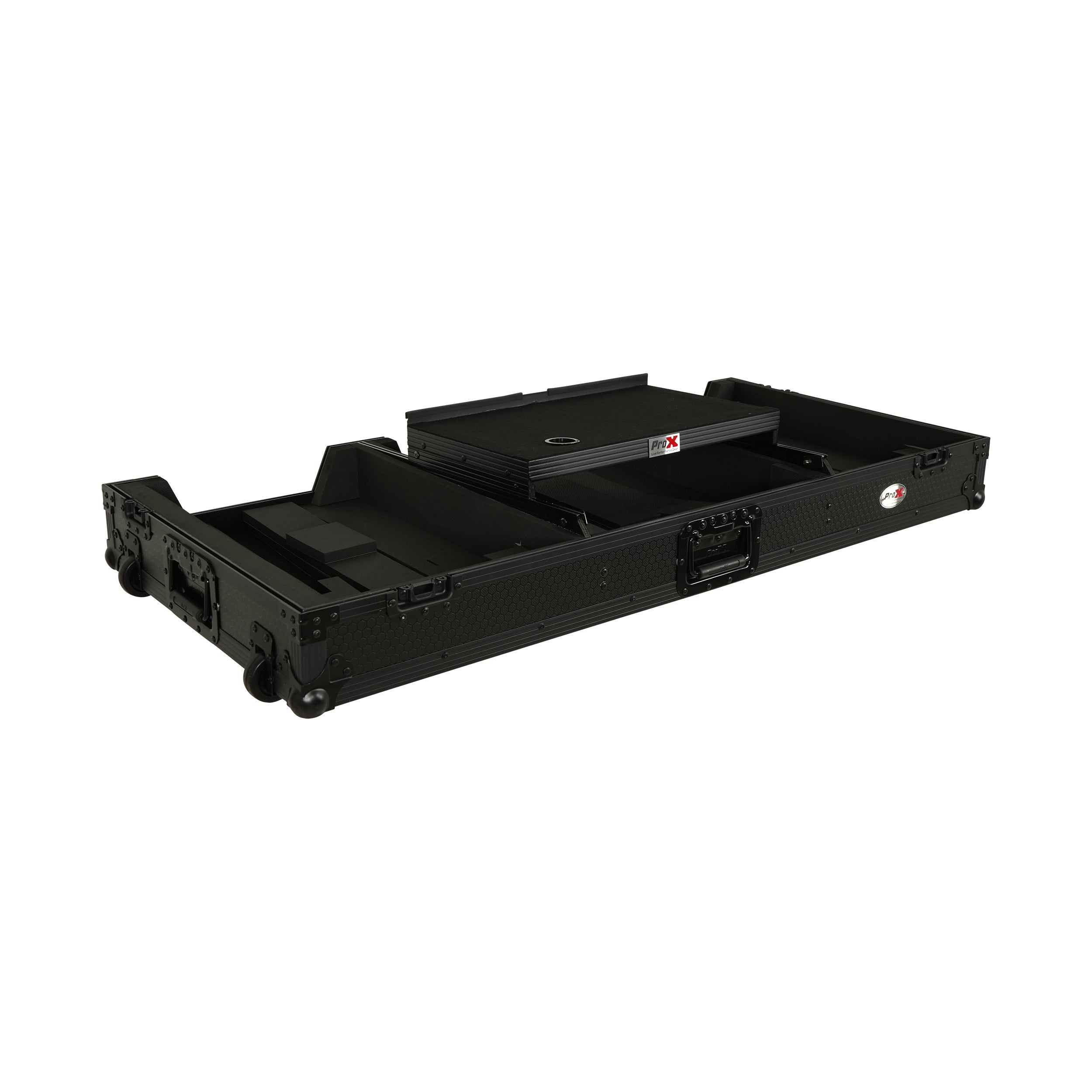 ProX Fits 2x Pioneer CDJ 3000X Case / Pioneer DJM V10 / A9 Mixer w/ Laptop Shelf, All Black and Low profile Wheels