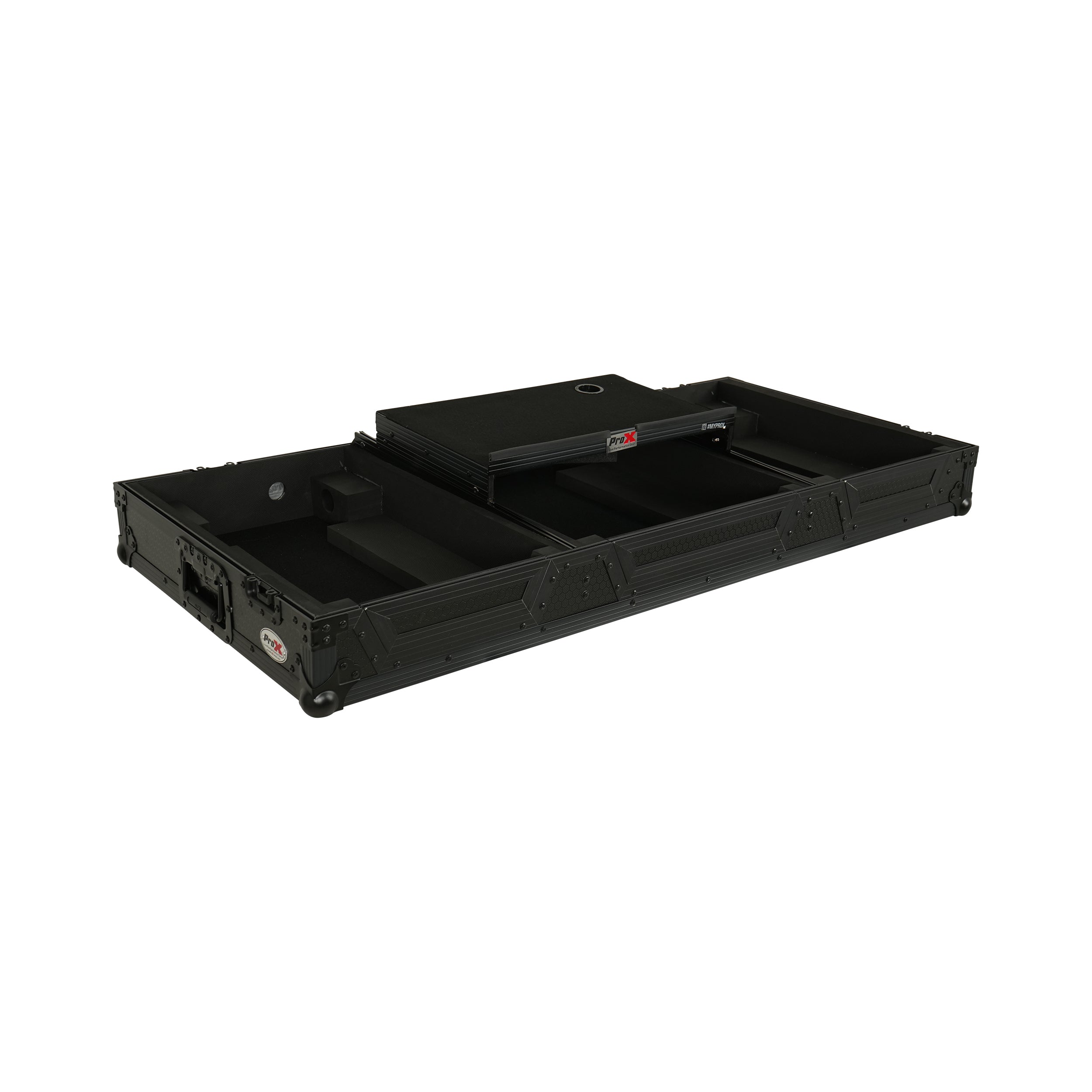 ProX Fits 2x Pioneer CDJ 3000X Case / Pioneer DJM V10 / A9 Mixer w/ Laptop Shelf, All Black and Low profile Wheels