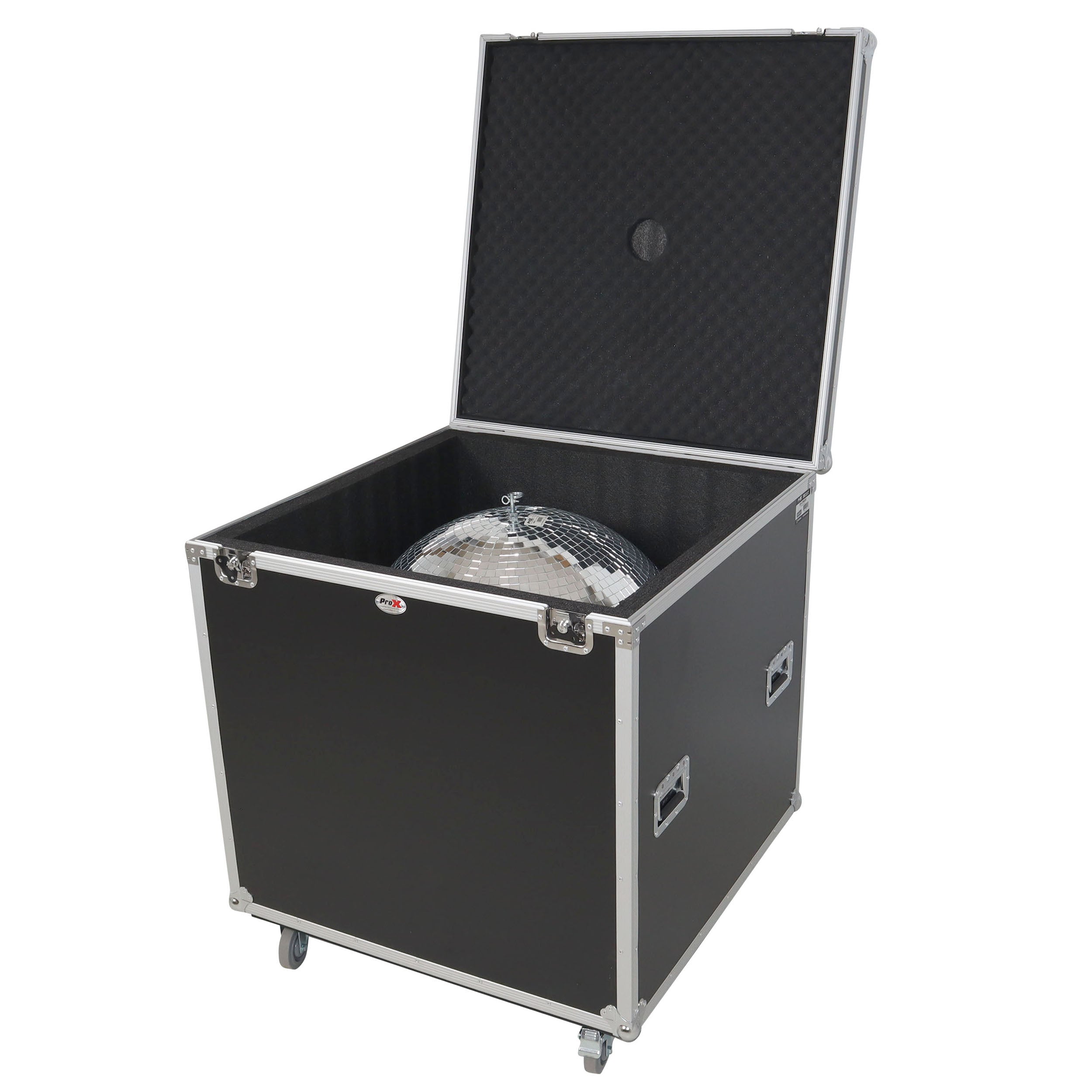 ProX 24" Mirror Ball Flight Road Case with wheels and Stay open hinge door
