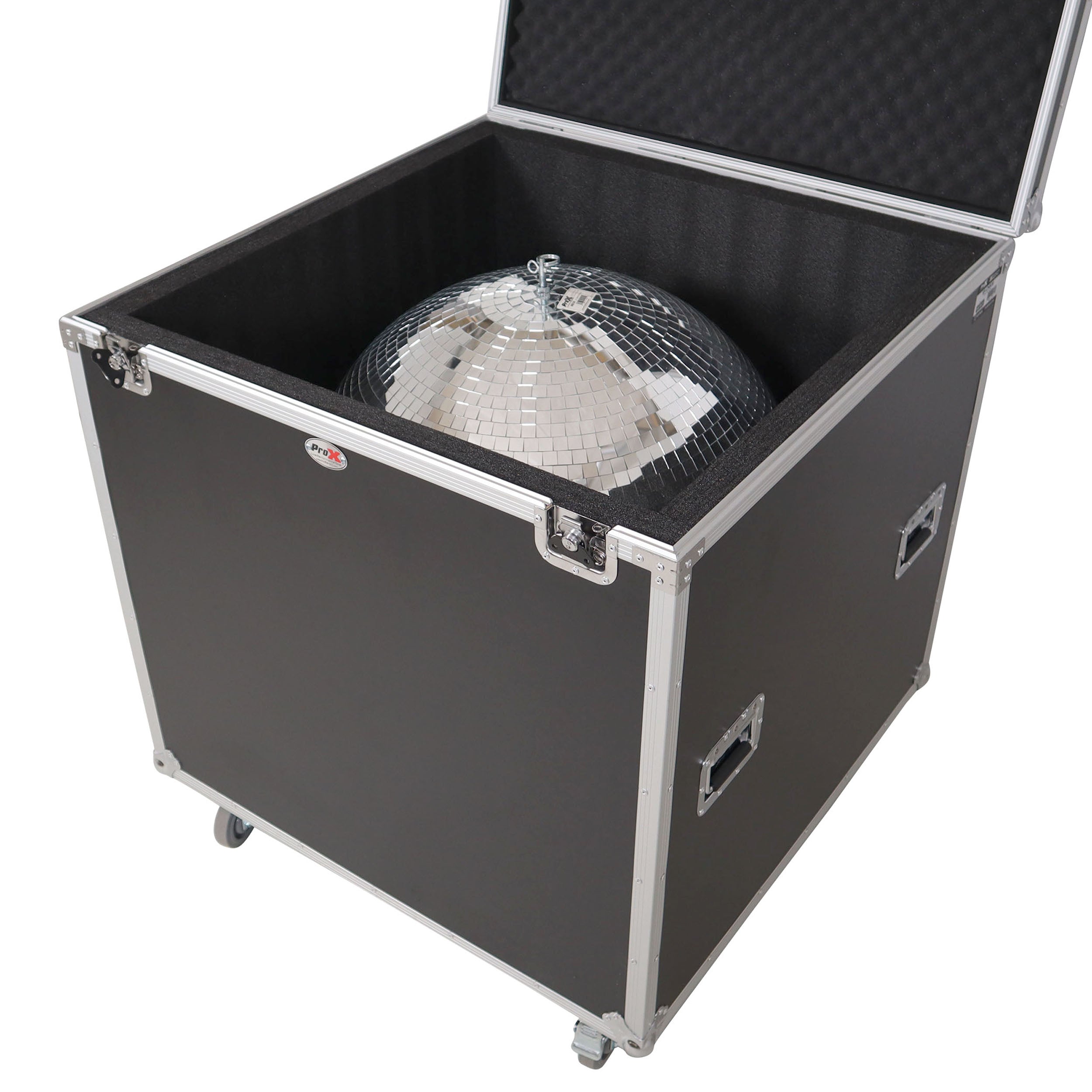 ProX 24" Mirror Ball Flight Road Case with wheels and Stay open hinge door