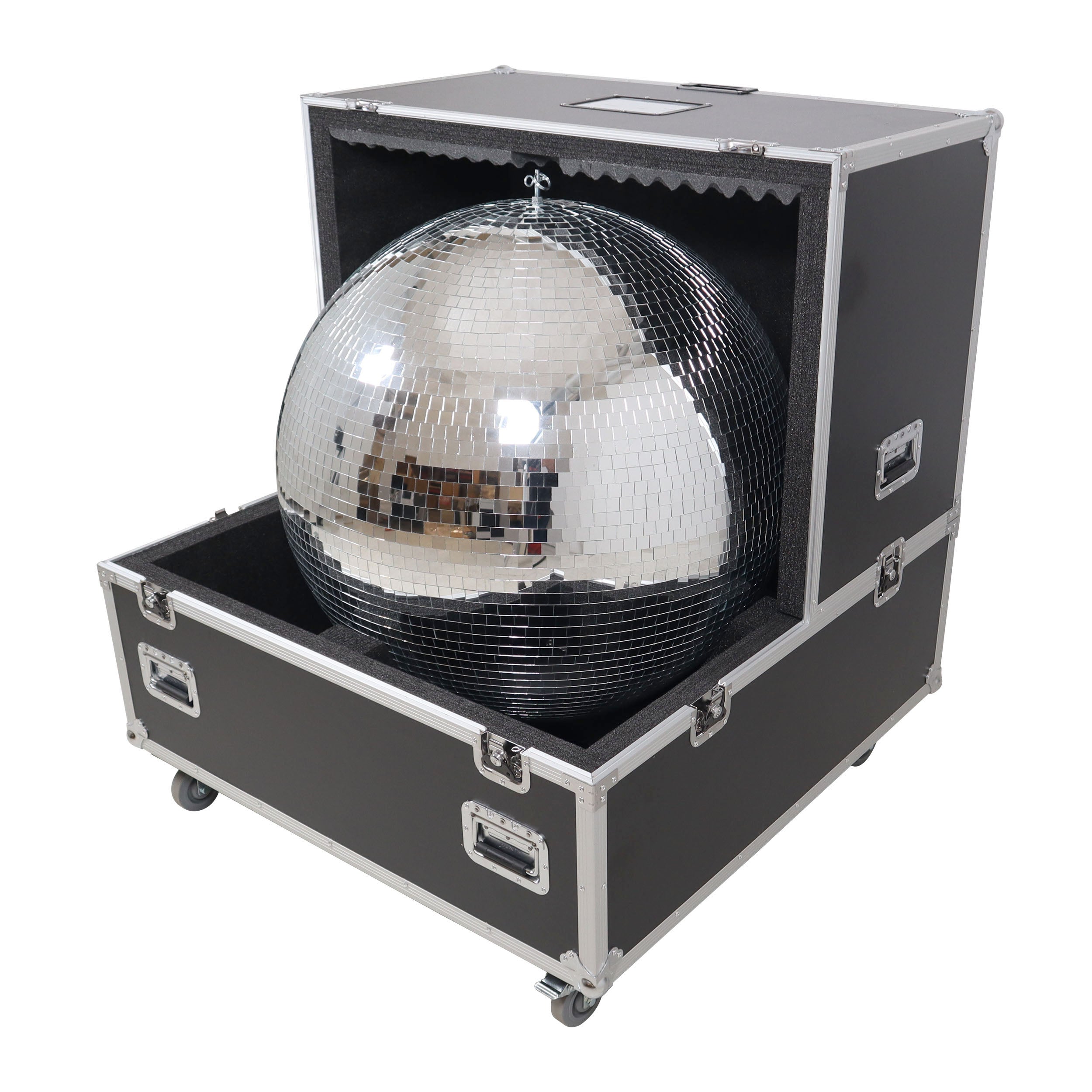 ProX 36" Mirror Ball Flight Road Case with wheels and two removable top cover