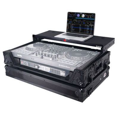 ProX ATA Flight Style Road Case For Pioneer DDJ-FLX10 or DDJ-GRV6 with Laptop Shelf 1U Rack Space Wheels and LED Black Finish