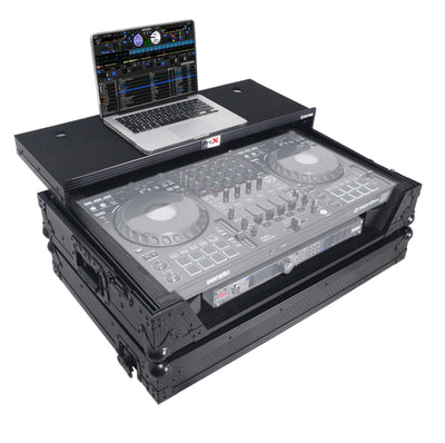 ProX ATA Flight Style Road Case For Pioneer DDJ-FLX10 or DDJ-GRV6 with Laptop Shelf 1U Rack Space Wheels and LED Black Finish