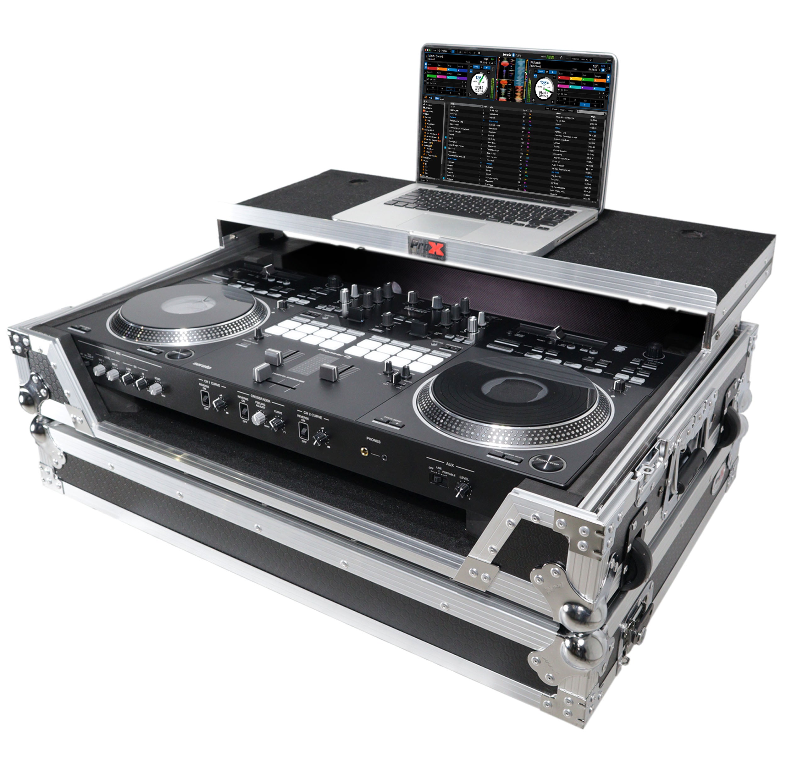 ProX ATA Style Flight Case for Pioneer DDJ-REV7 DJ Controller with Laptop Shelf Wheels and 1U Rackspace
