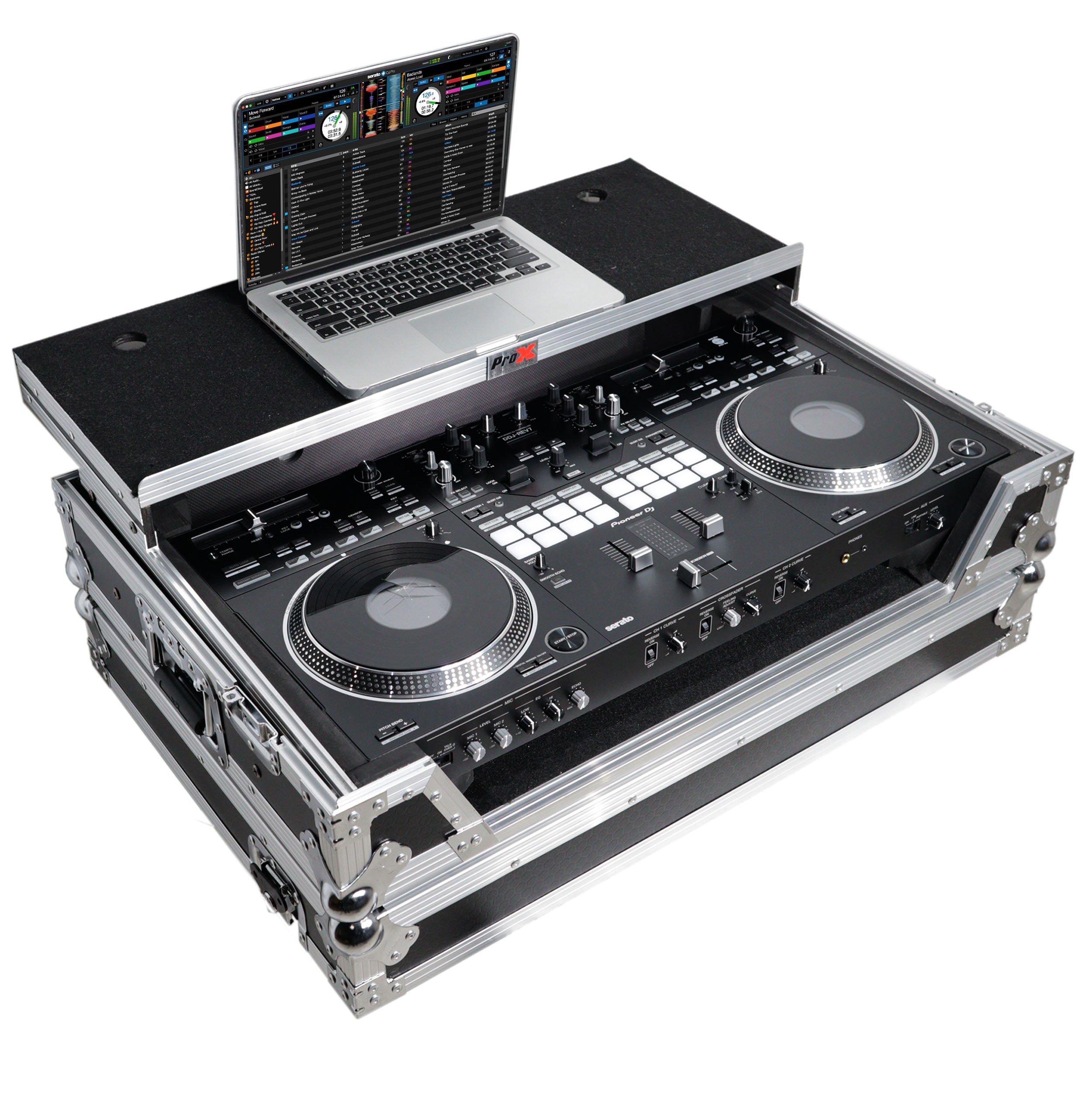 ProX ATA Style Flight Case for Pioneer DDJ-REV7 DJ Controller with Laptop Shelf Wheels and 1U Rackspace