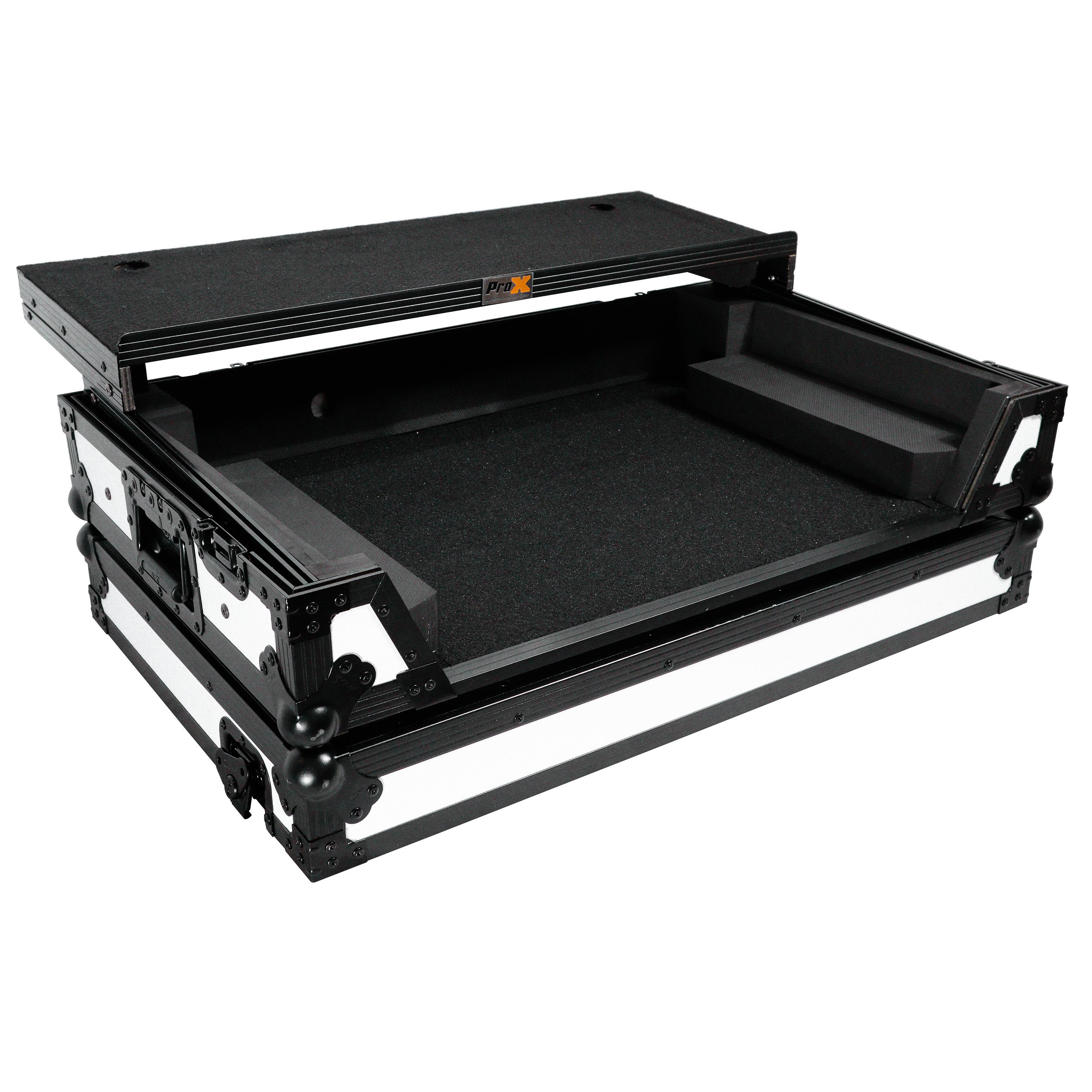 ProX ATA Flight Style Road Case For Pioneer DDJ-FLX10 or DDJ-GRV6 with Laptop Shelf 1U Rack Space and Wheels White Black Finish