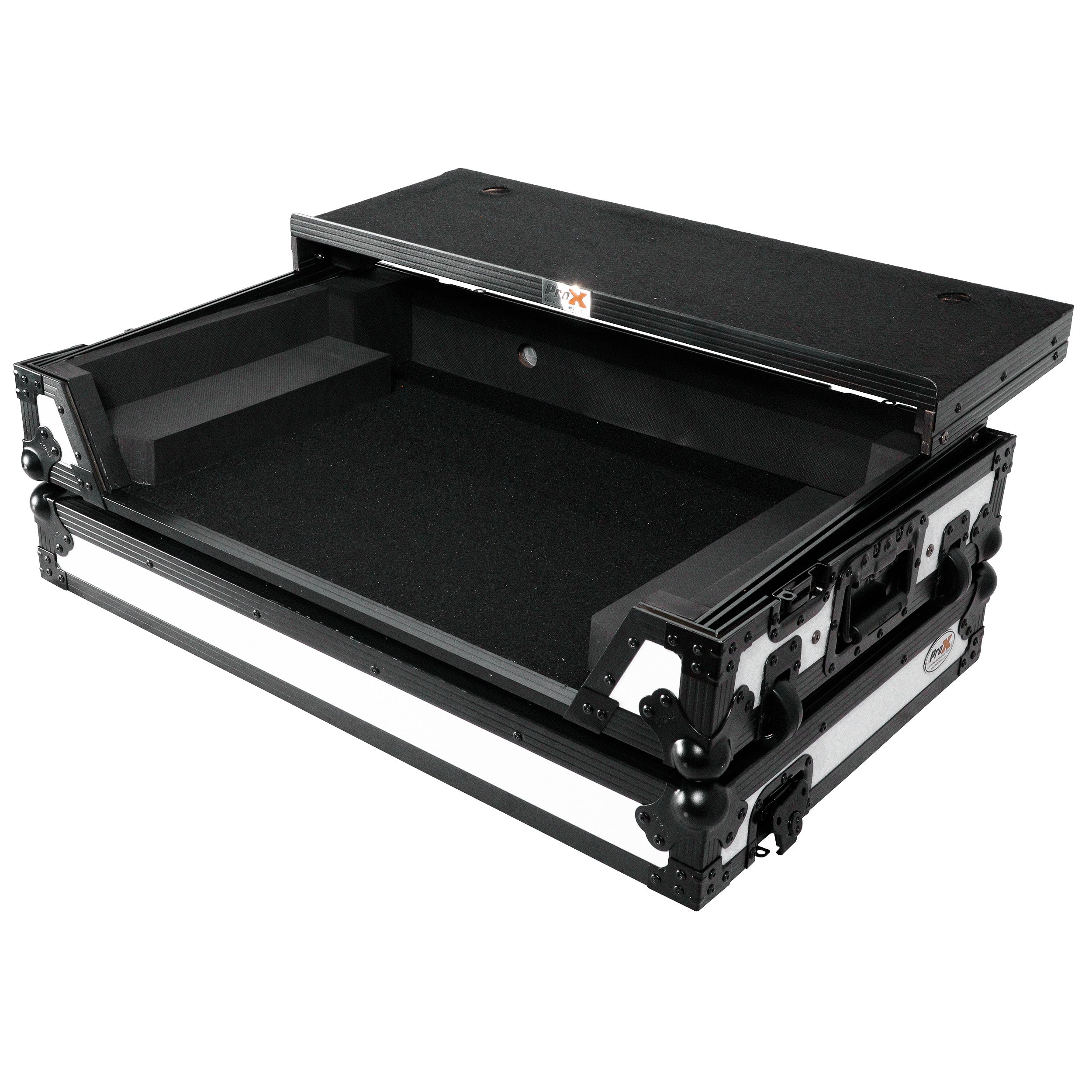ProX ATA Flight Style Road Case For Pioneer DDJ-FLX10 or DDJ-GRV6 with Laptop Shelf 1U Rack Space and Wheels White Black Finish