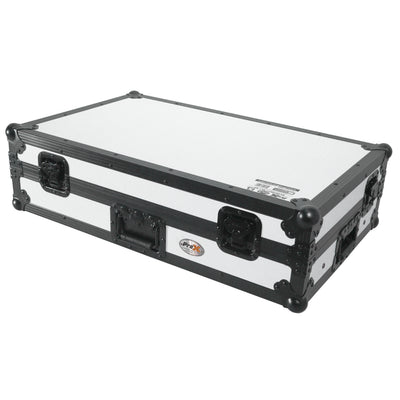 ProX ATA Flight Style Road Case For Pioneer DDJ-FLX10 or DDJ-GRV6 with Laptop Shelf 1U Rack Space and Wheels White Black Finish