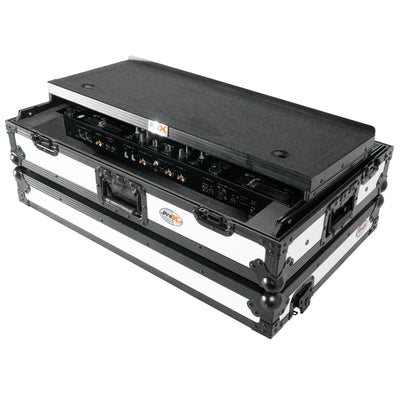 ProX ATA Flight Style Road Case For Pioneer DDJ-FLX10 or DDJ-GRV6 with Laptop Shelf 1U Rack Space and Wheels White Black Finish