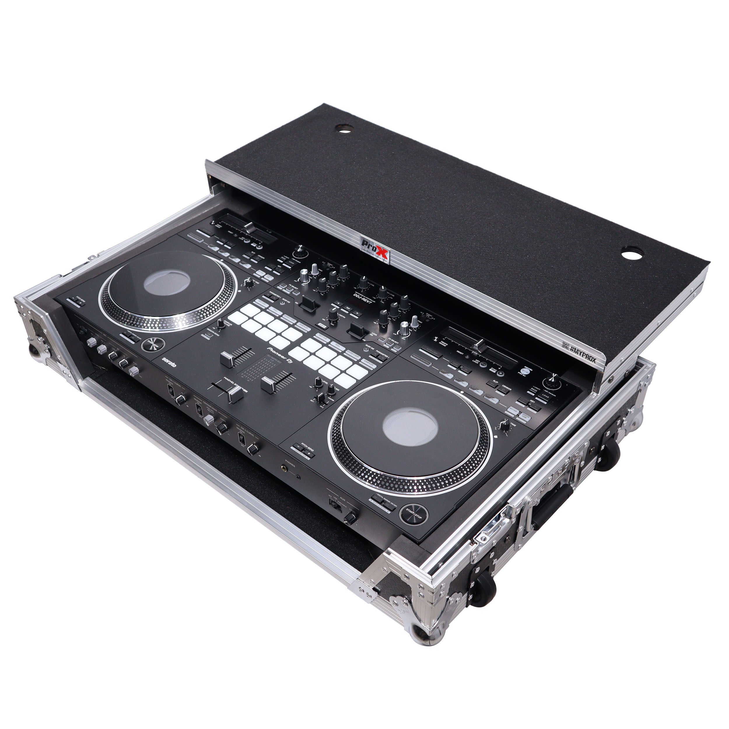 ProX ATA Style Flight Case for Pioneer DDJ-REV7 DJ Controller with Laptop Shelf Wheels and 1U Rackspace