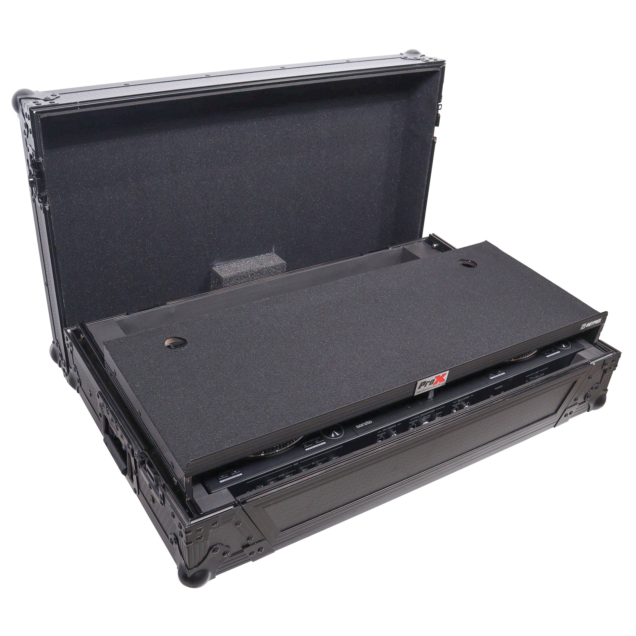ProX ATA Flight Style Road Case For Pioneer DDJ-FLX10 or DDJ-GRV6 with Laptop Shelf 1U Rack Space Wheels and LED Black Finish