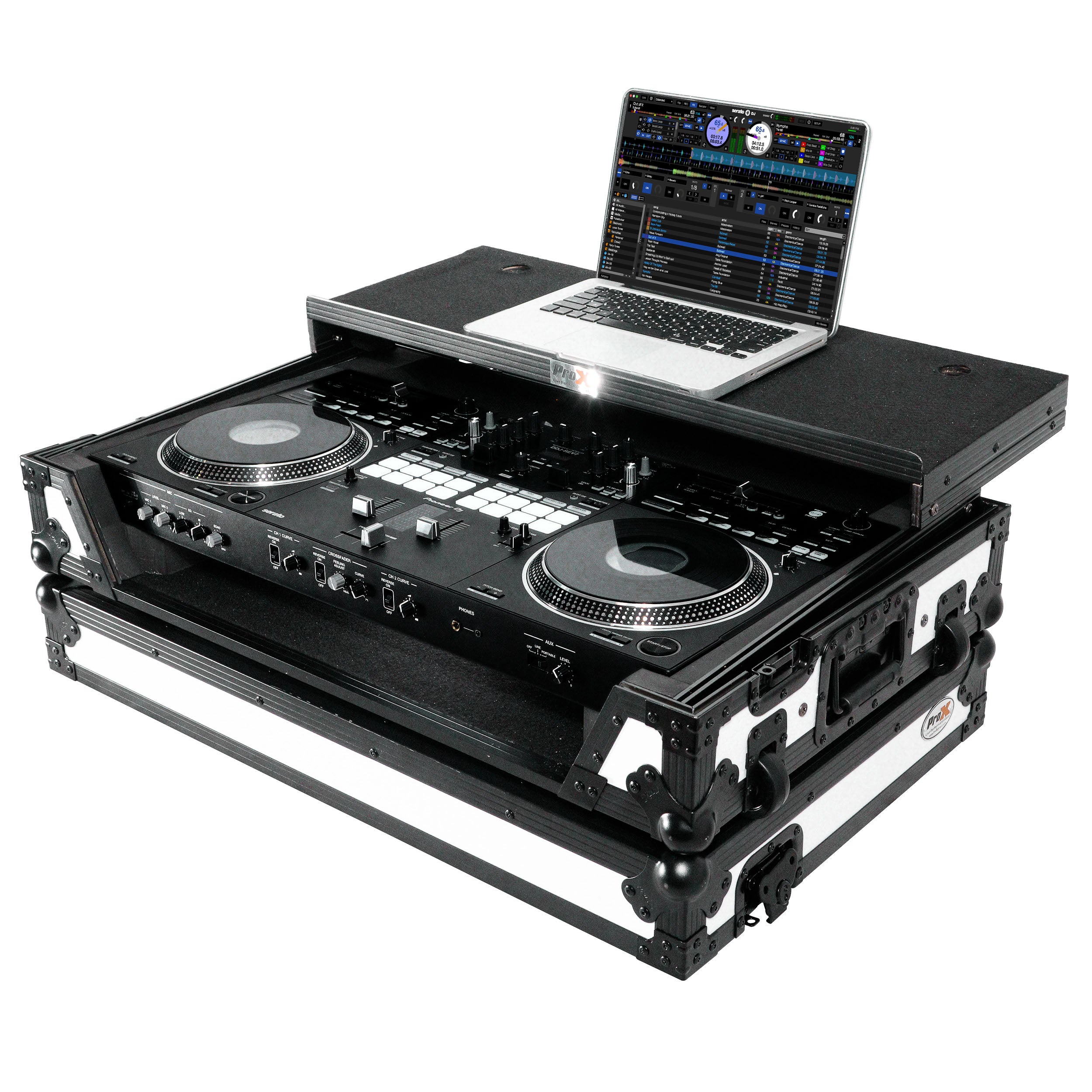 ProX ATA Flight Case for Pioneer DDJ-REV7 DJ Controller with Laptop Shelf 1U Rack Space and Wheels - White Black