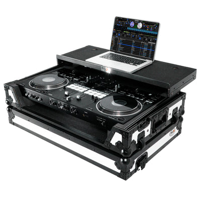 ProX ATA Flight Case for Pioneer DDJ-REV7 DJ Controller with Laptop Shelf 1U Rack Space and Wheels - White Black