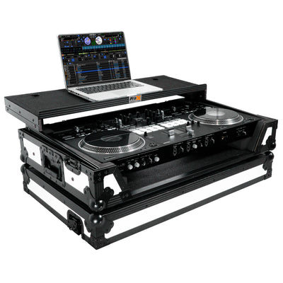 ProX ATA Flight Case for Pioneer DDJ-REV7 DJ Controller with Laptop Shelf 1U Rack Space and Wheels - White Black
