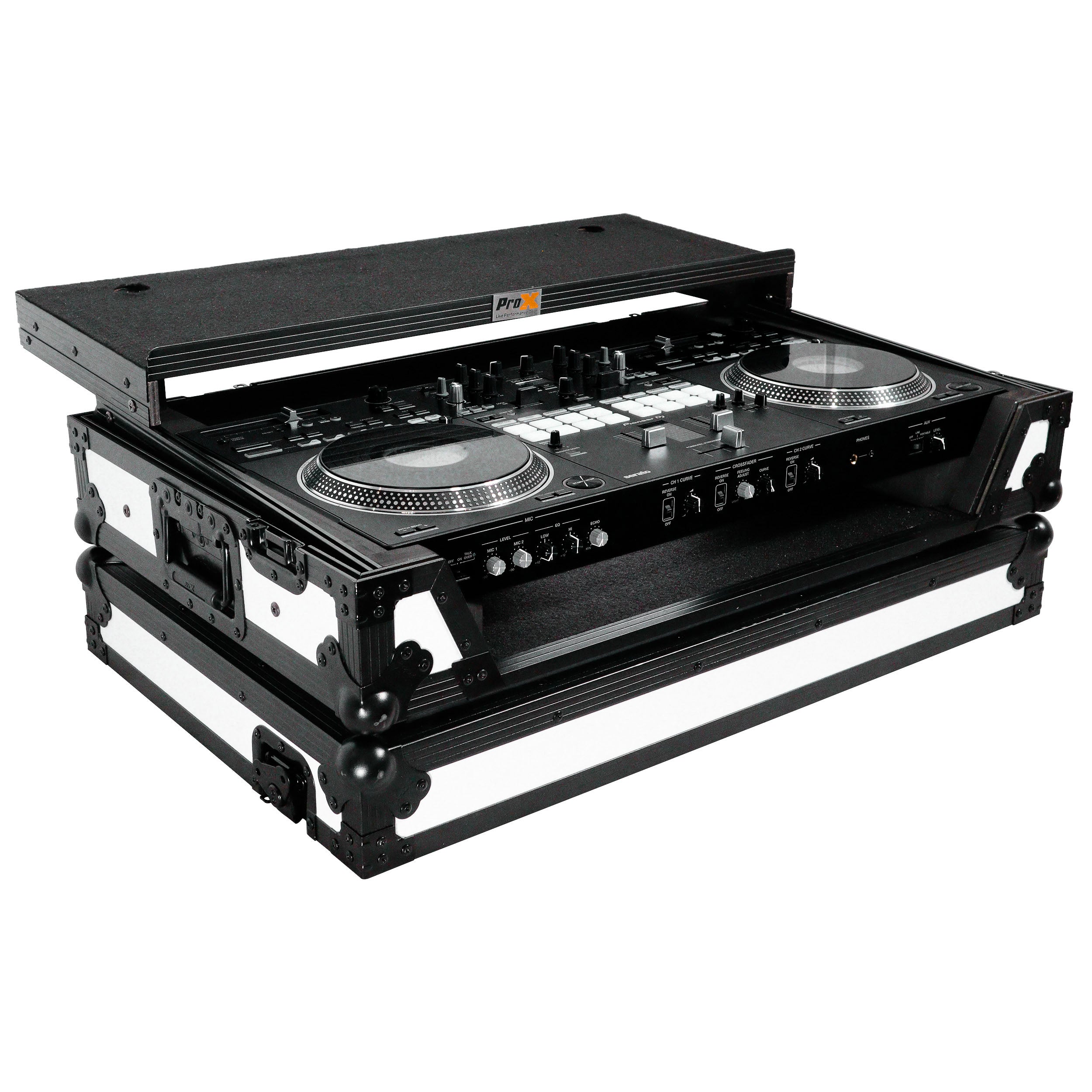 ProX ATA Flight Case for Pioneer DDJ-REV7 DJ Controller with Laptop Shelf 1U Rack Space and Wheels - White Black