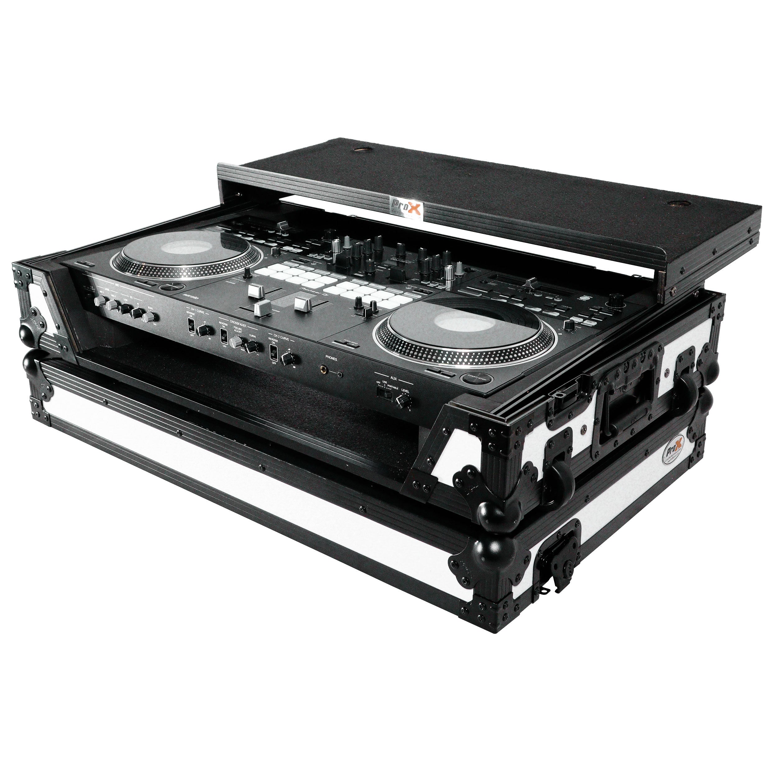 ProX ATA Flight Case for Pioneer DDJ-REV7 DJ Controller with Laptop Shelf 1U Rack Space and Wheels - White Black