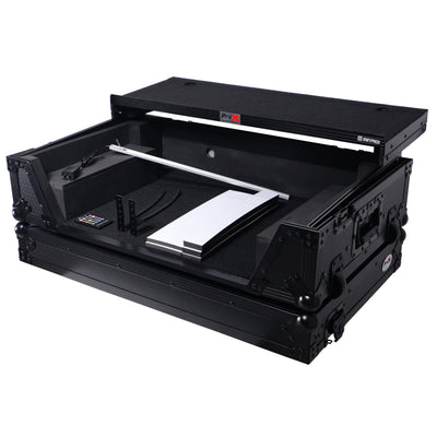 ProX Flight Style Road Case For Pioneer DDJ-FLX10 or DDJ-GRV6 DJ Controller with Laptop Shelf 2U Rack Space Wheels - Black Finish