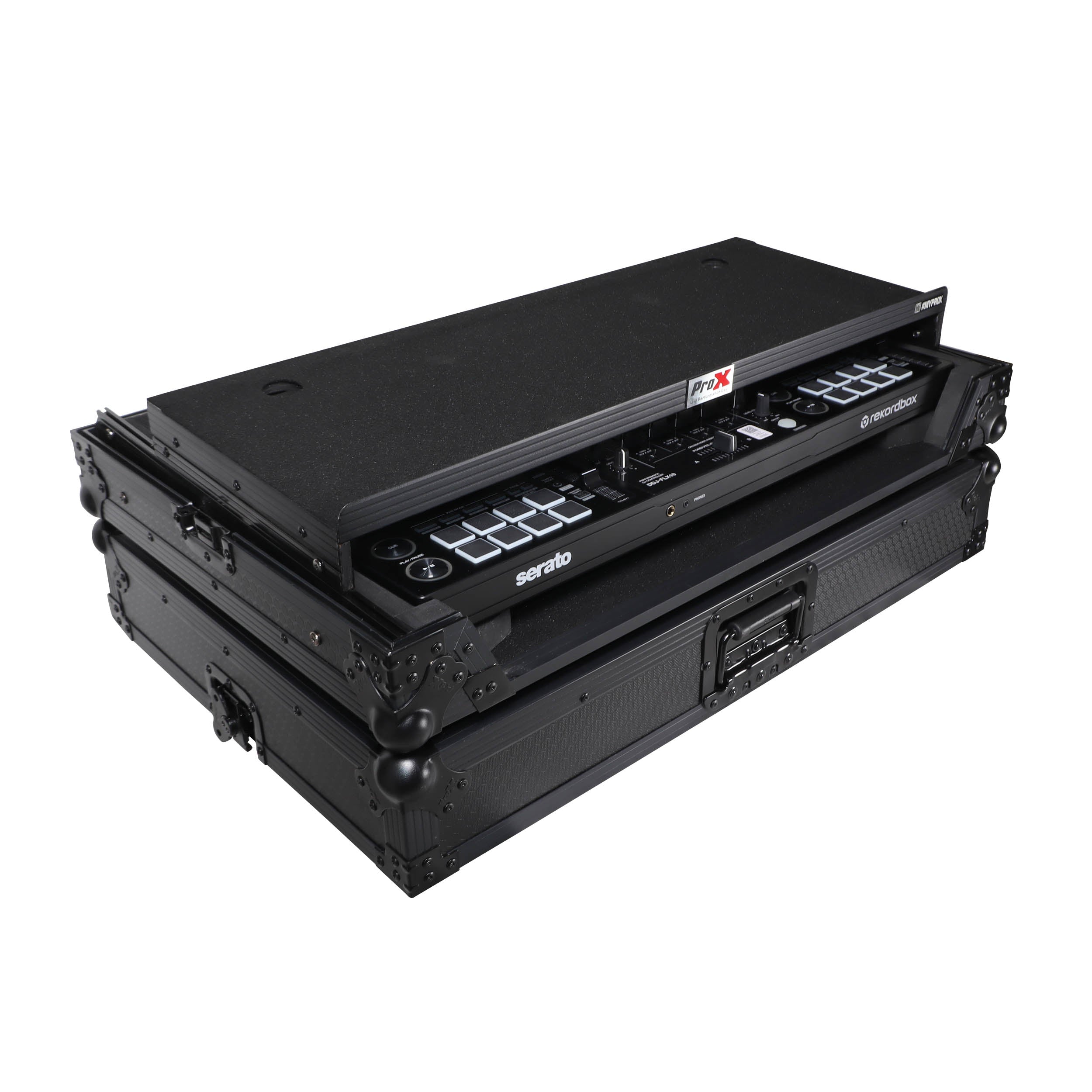 ProX Pioneer DDJ-FLX10 or DDJ-GRV6 with Sliding Laptop Shelf ATA Flight Style Road Case Black Finish Slim Case
