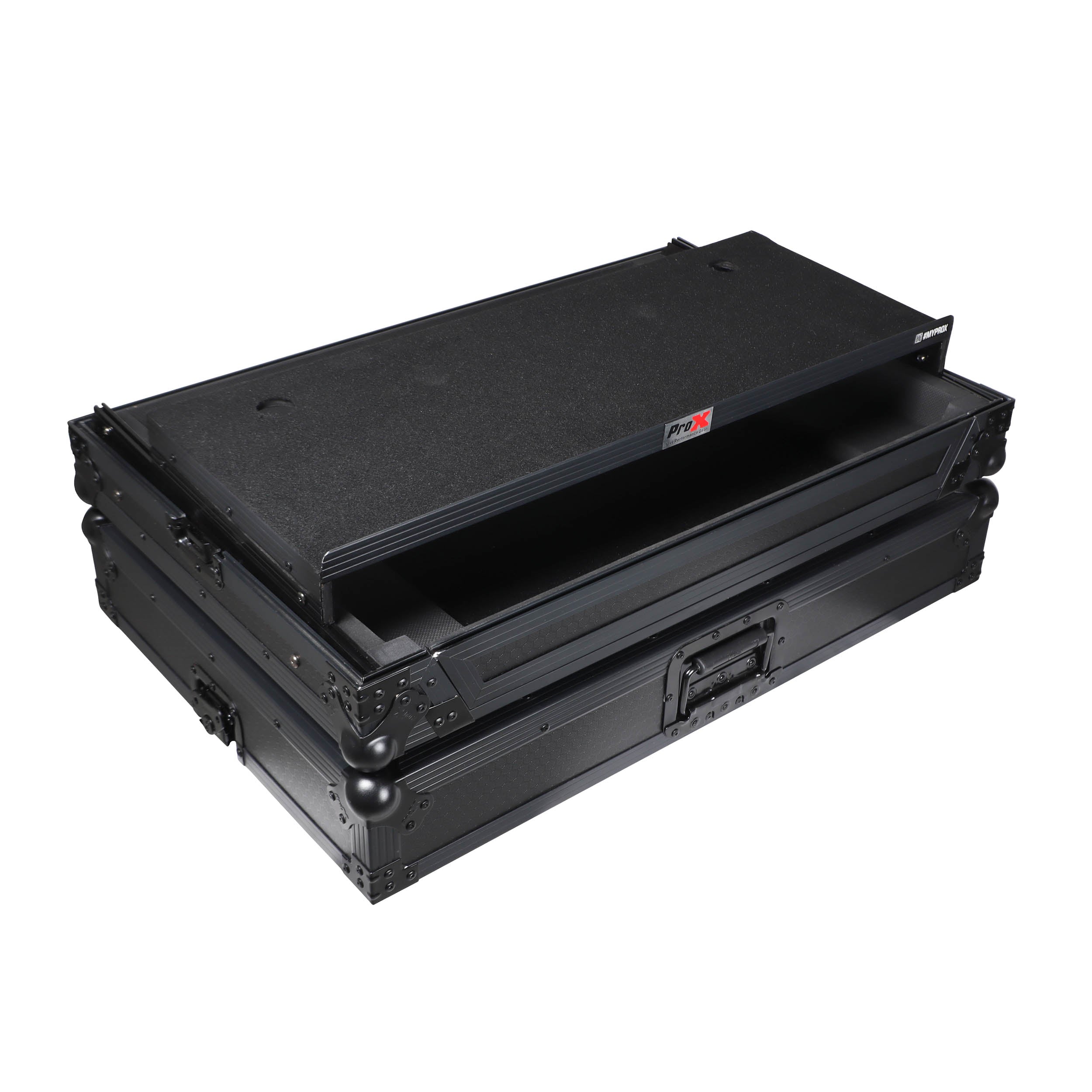 ProX Pioneer DDJ-FLX10 or DDJ-GRV6 with Sliding Laptop Shelf ATA Flight Style Road Case Black Finish Slim Case