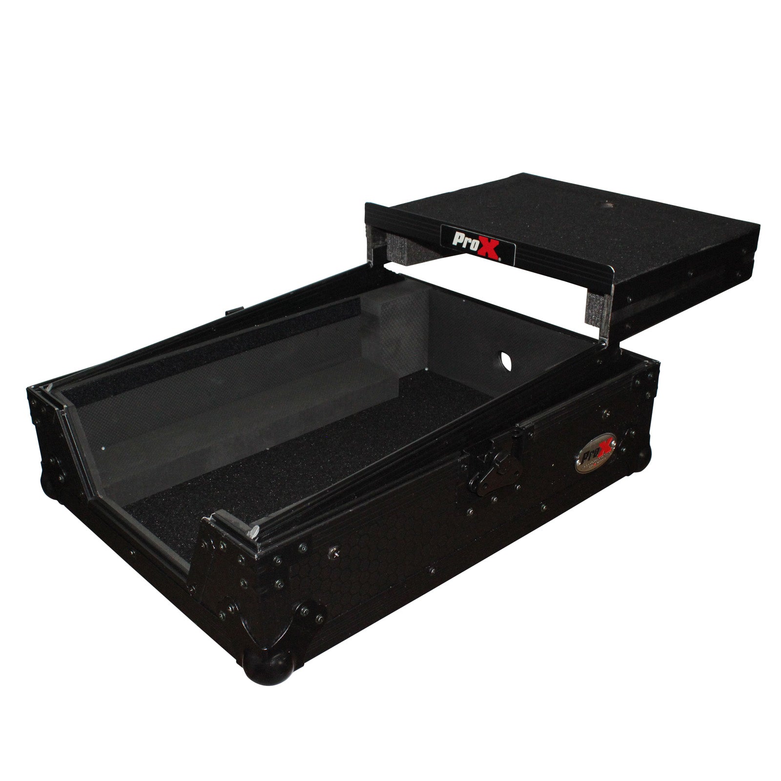 ProX Mixer ATA Flight Hard Case for Large Format 12" Universal DJ Mixer with Laptop Shelf Black on Black