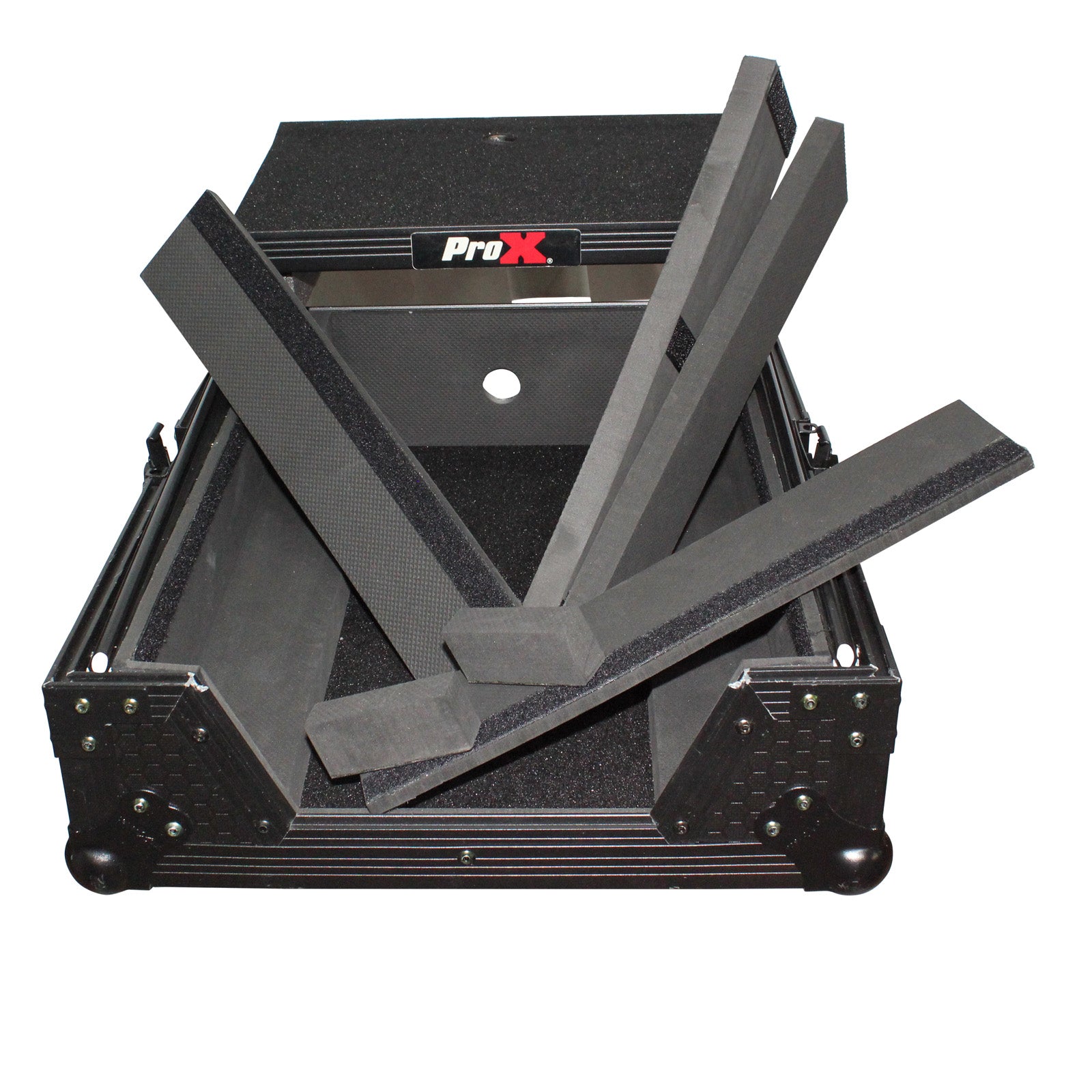 ProX Mixer ATA Flight Hard Case for Large Format 12" Universal DJ Mixer with Laptop Shelf Black on Black