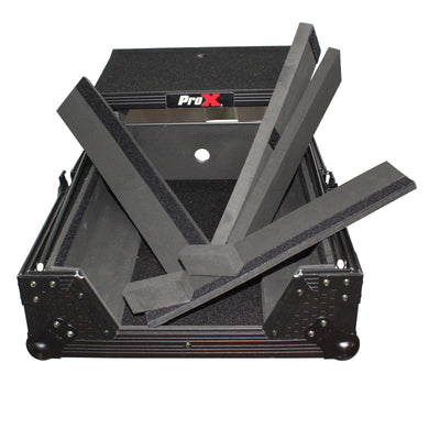 ProX Mixer ATA Flight Hard Case for Large Format 12" Universal DJ Mixer with Laptop Shelf Black on Black