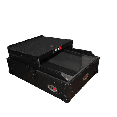 ProX Mixer ATA Flight Hard Case for Large Format 12" Universal DJ Mixer with Laptop Shelf Black on Black