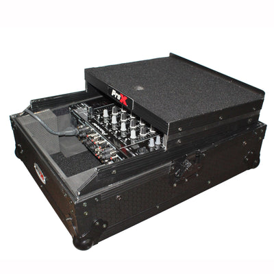ProX Mixer ATA Flight Hard Case for Large Format 12" Universal DJ Mixer with Laptop Shelf Black on Black