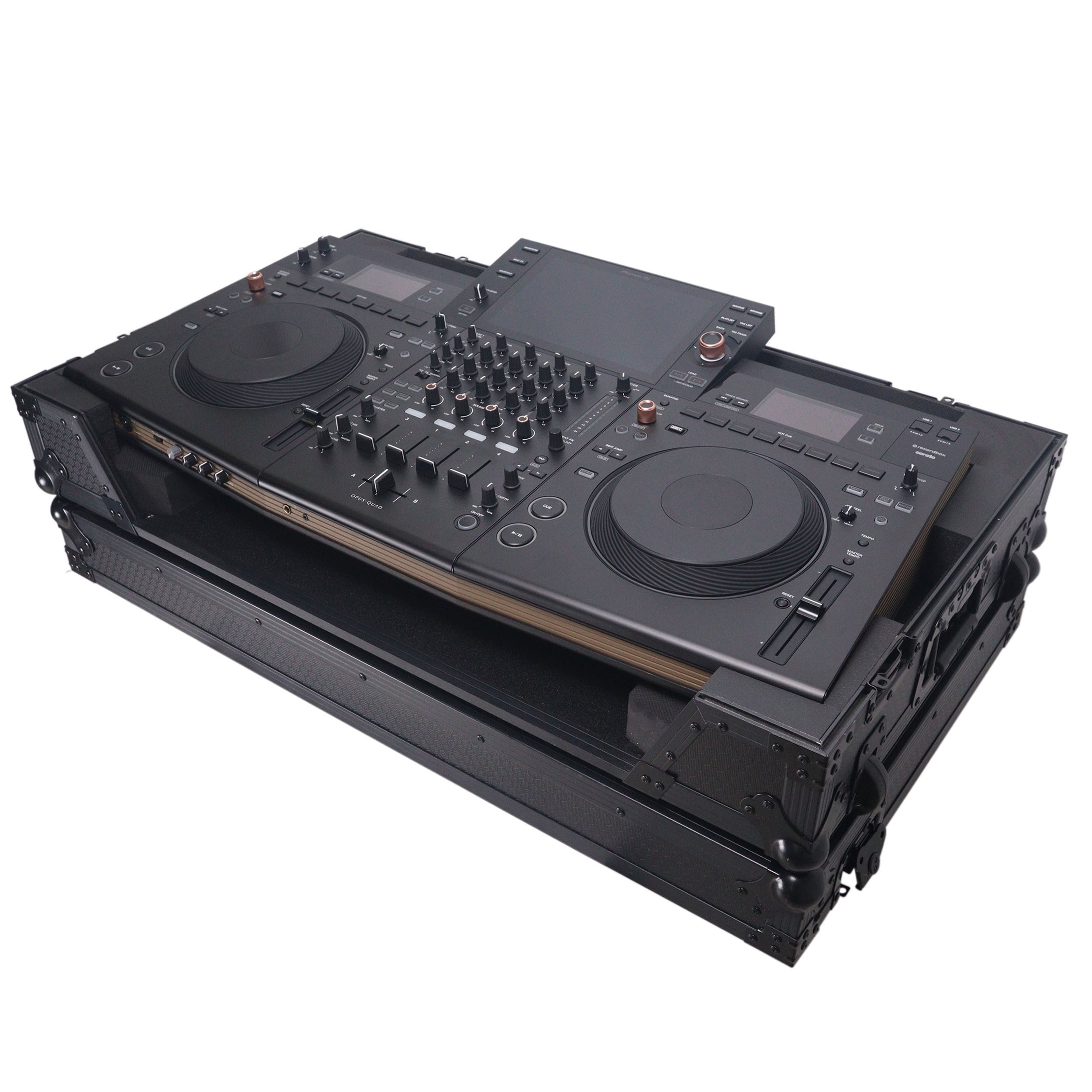 ProX ATA Flight Style Road Case For Pioneer Opus Quad DJ Controller with 1U Rack Space and Wheels - Black Finish