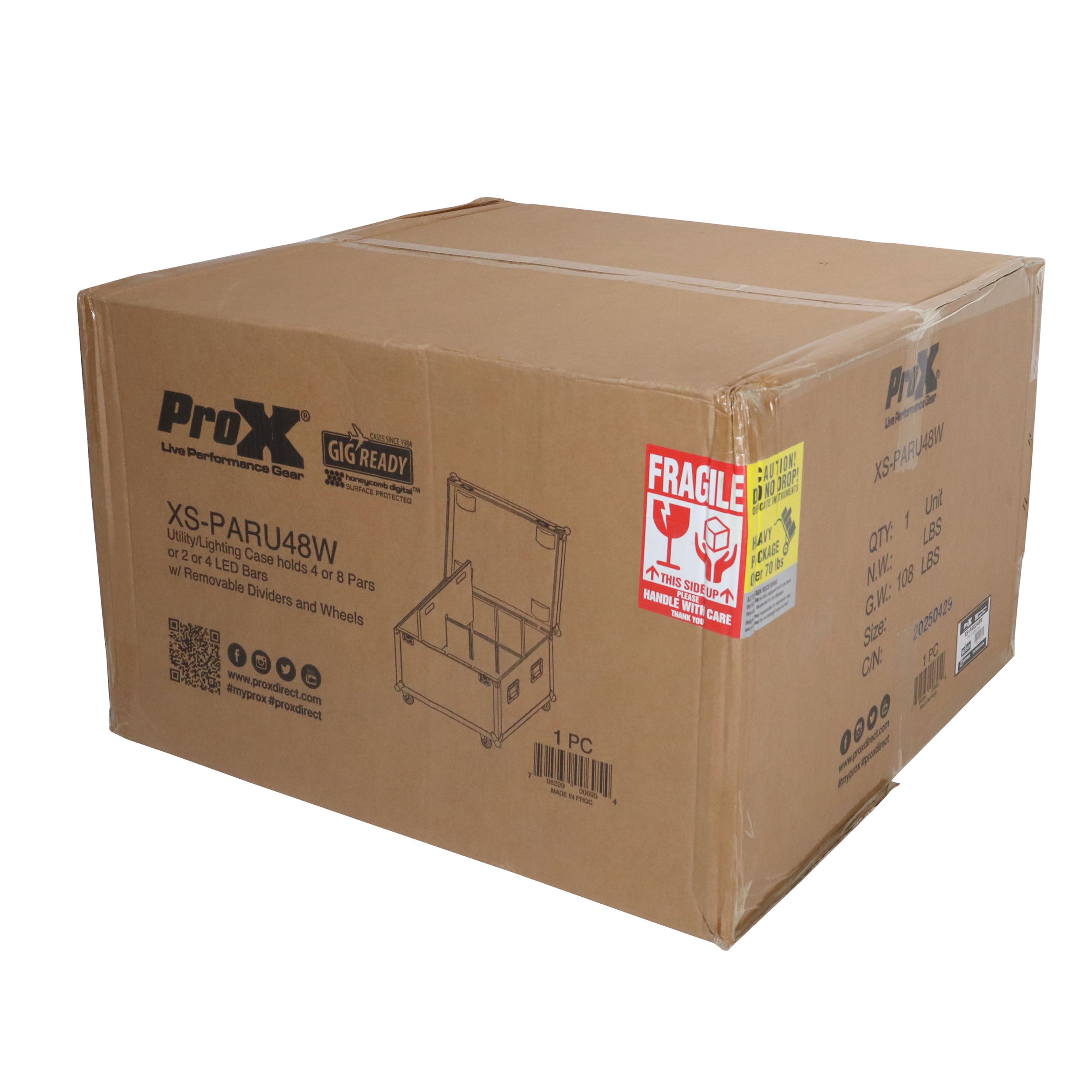 ProX Par Can Universal Utility Case 4" Wheels Will Hold 4 of 12" x12" Large or 8 of 12" x 5.5" Slim LED Par Lights