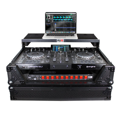 ProX ATA Flight Case For Denon PRIME 2 DJ Controller with Laptop Shelf 1U Rack Space - Black
