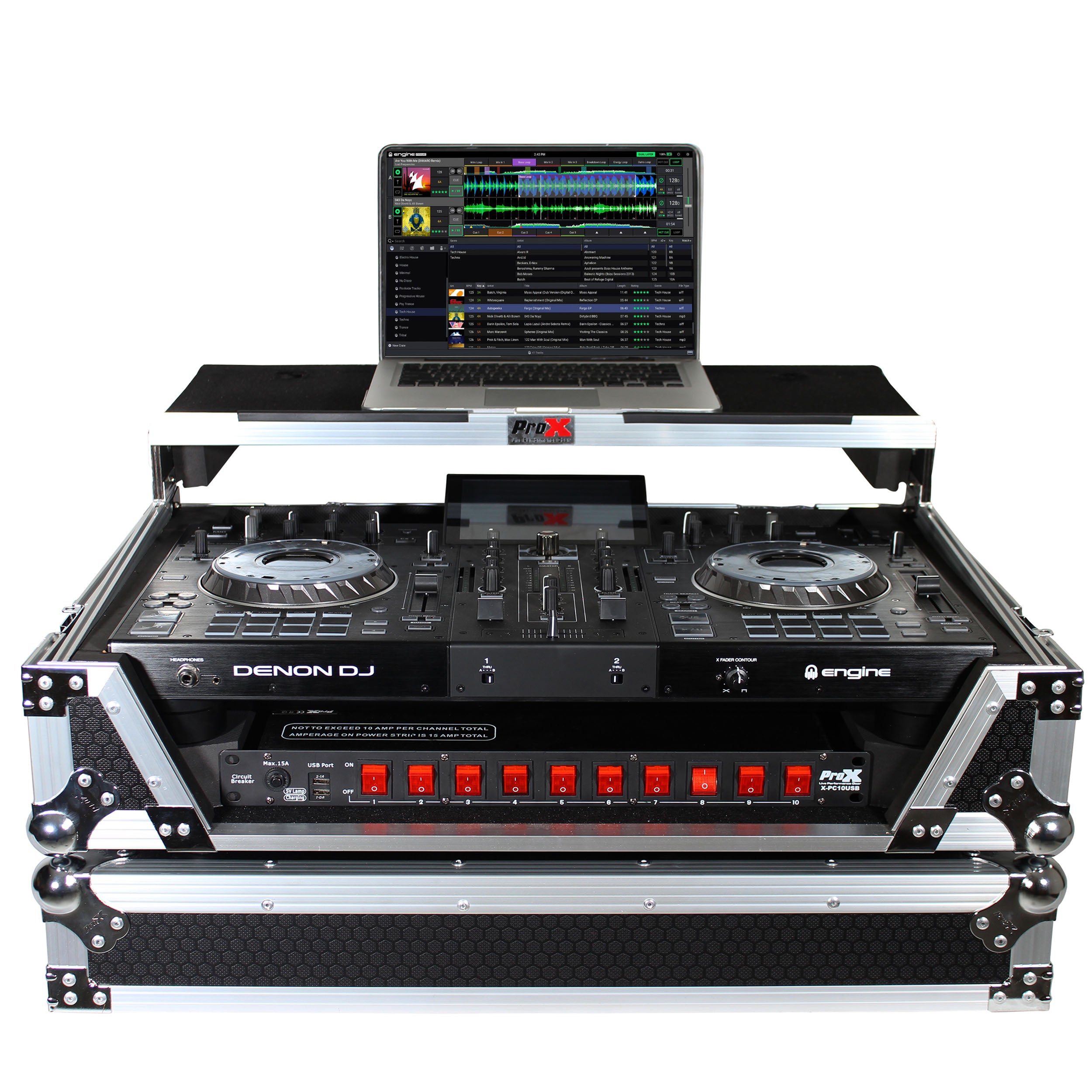 ProX ATA Flight Case For Denon PRIME 2 DJ Controller with Laptop Shelf