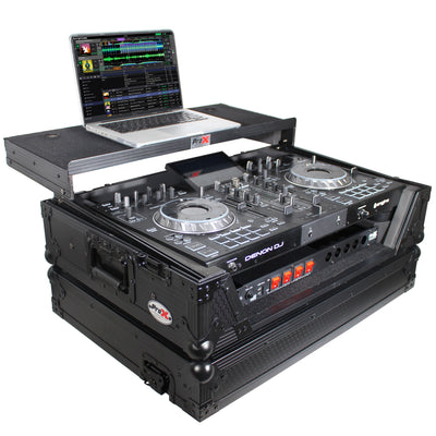 ProX ATA Flight Case For Denon PRIME 2 DJ Controller with Laptop Shelf 1U Rack Space - Black