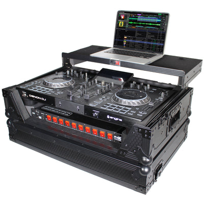 ProX ATA Flight Case For Denon PRIME 2 DJ Controller with Laptop Shelf 1U Rack Space - Black
