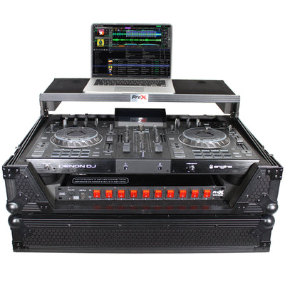 ProX ATA Flight Case For Denon PRIME 2 DJ Controller with Laptop Shelf 1U Rack Space - Black
