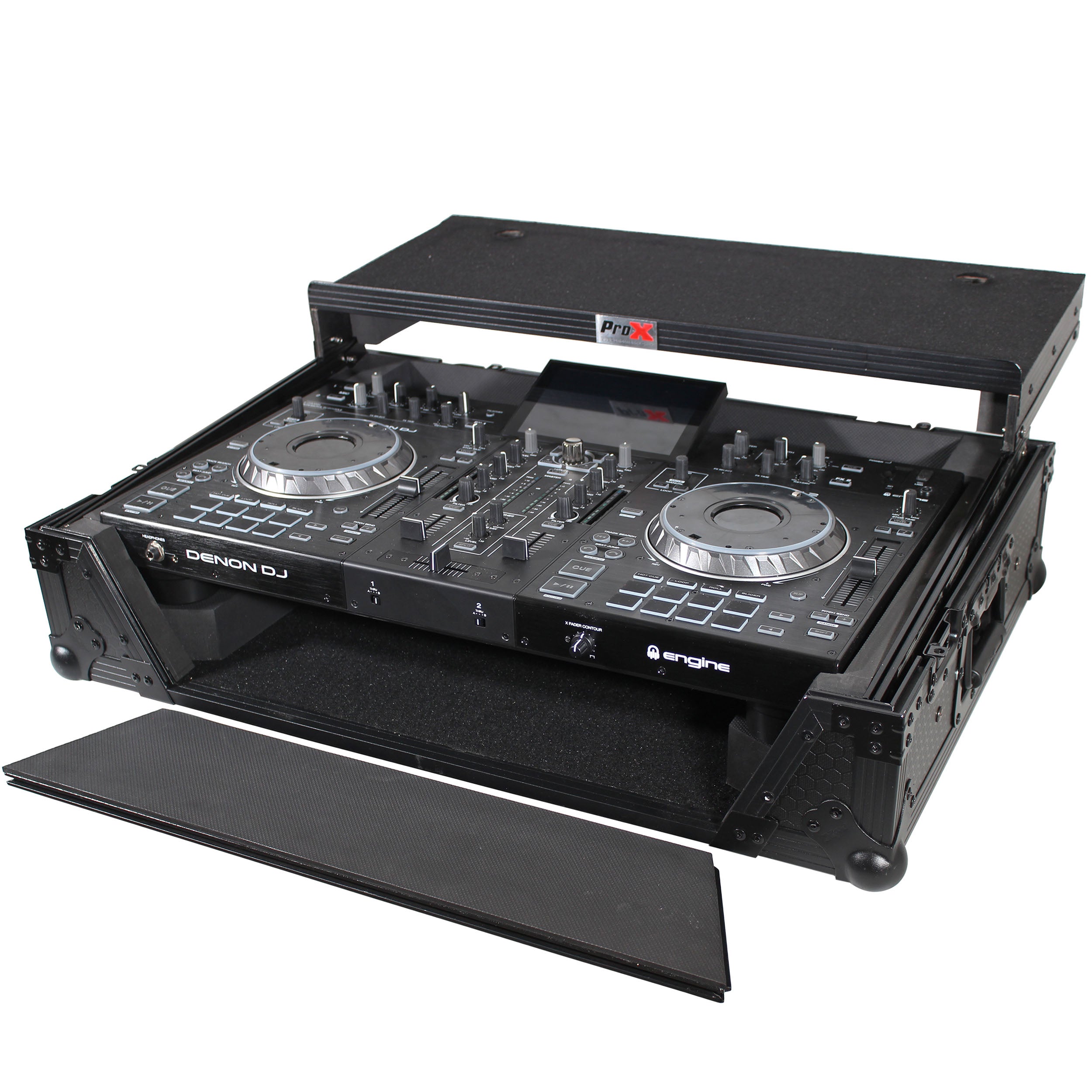 ProX ATA Flight Case For Denon PRIME 2 DJ Controller with Laptop Shelf 1U Rack Space - Black