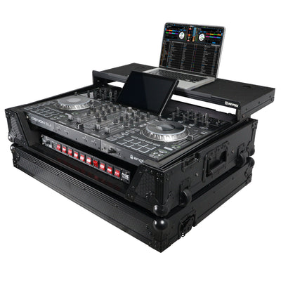 ProX ATA Flight Case For Denon PRIME 4 MK2 DJ Controller with Laptop Shelf 1U Rack Space and Wheels - Black