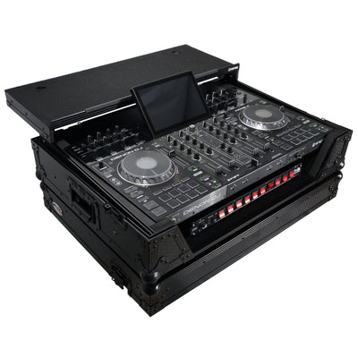 ProX ATA Flight Case For Denon PRIME 4 MK2 DJ Controller with Laptop Shelf 1U Rack Space and Wheels - Black