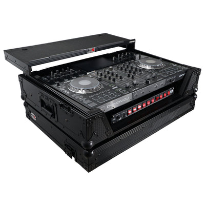 ProX ATA Flight Case For Denon PRIME 4 MK2 DJ Controller with Laptop Shelf 1U Rack Space and Wheels - Black
