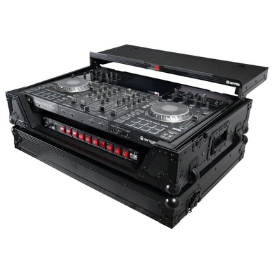 ProX ATA Flight Case For Denon PRIME 4 MK2 DJ Controller with Laptop Shelf 1U Rack Space and Wheels - Black