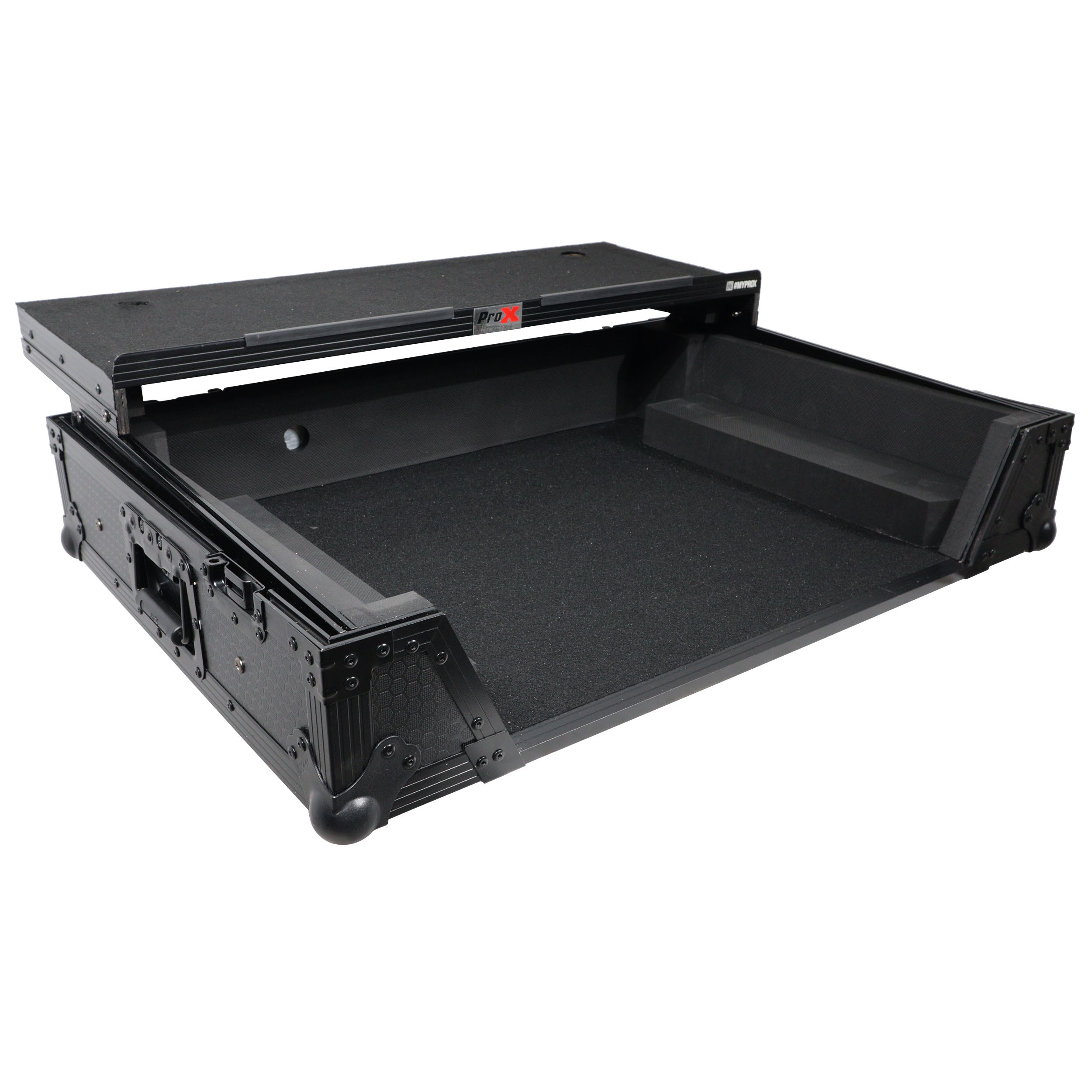 ProX ATA Flight Case For Denon PRIME 4 MK2 DJ Controller with Laptop Shelf 1U Rack Space and Wheels - Black