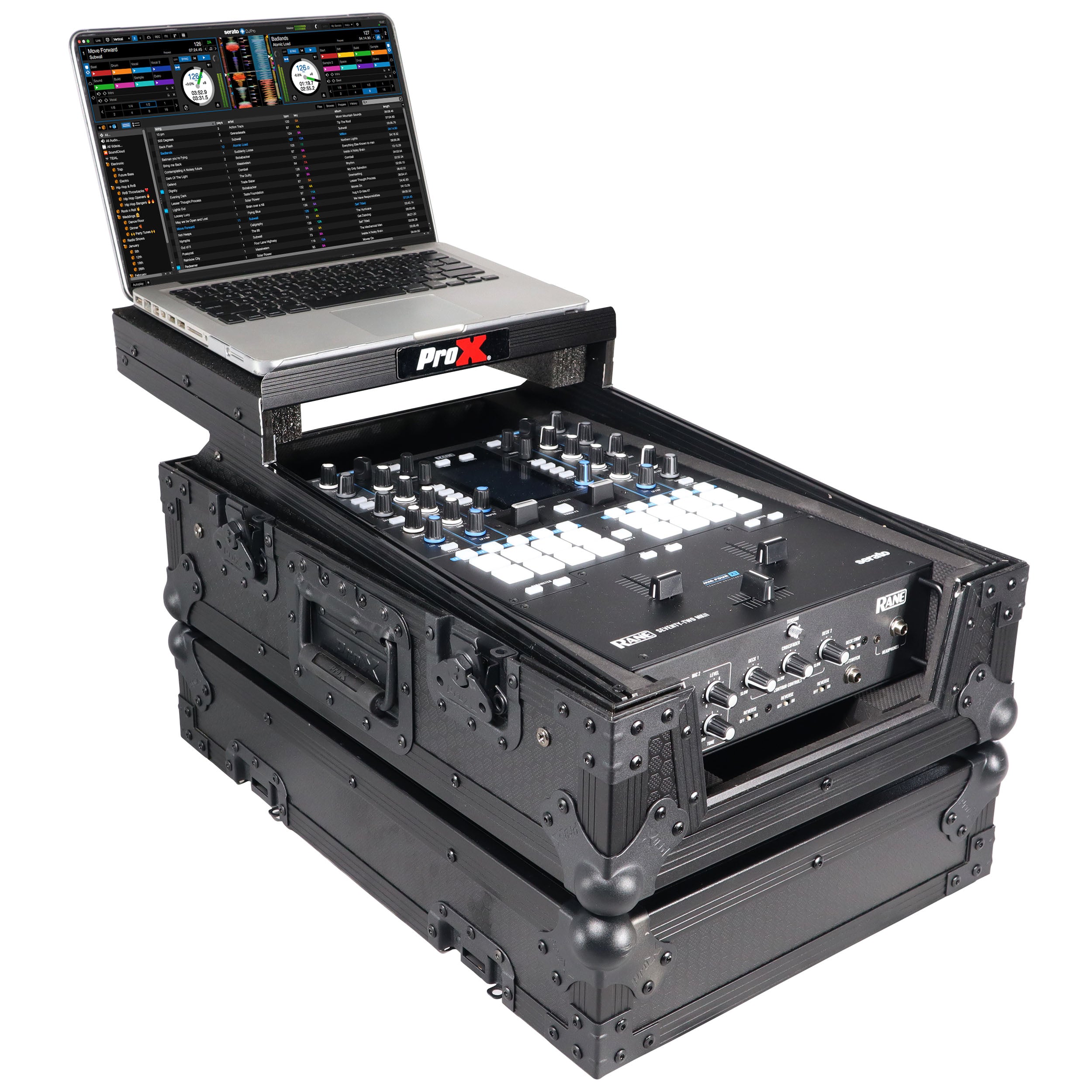ProX 11" DJ Mixer Road Case W/Laptop Shelf for Rane Seventy-Two 72 and Rane Seventy (Black on Black)