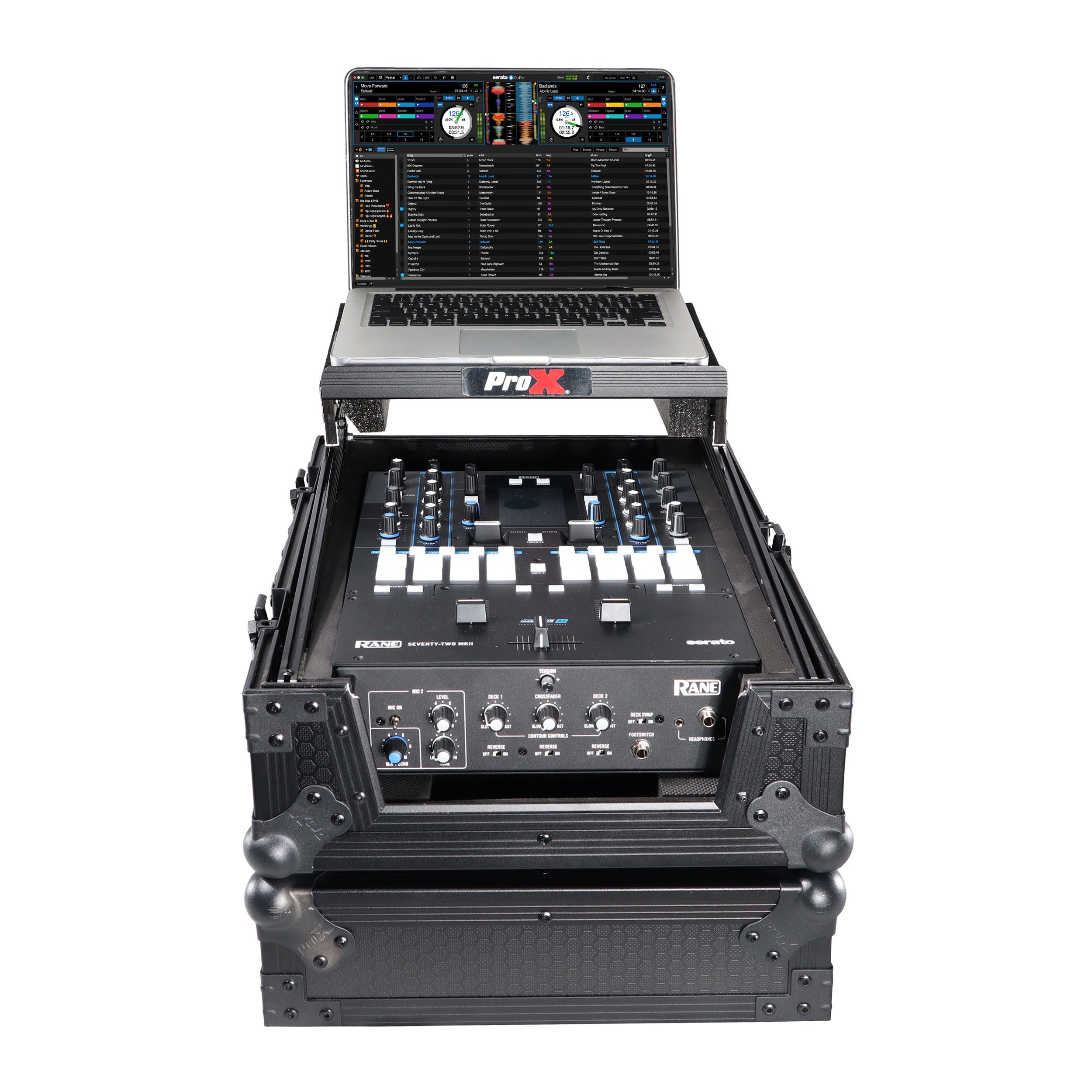 ProX 11" DJ Mixer Road Case W/Laptop Shelf for Rane Seventy-Two 72 and Rane Seventy (Black on Black)