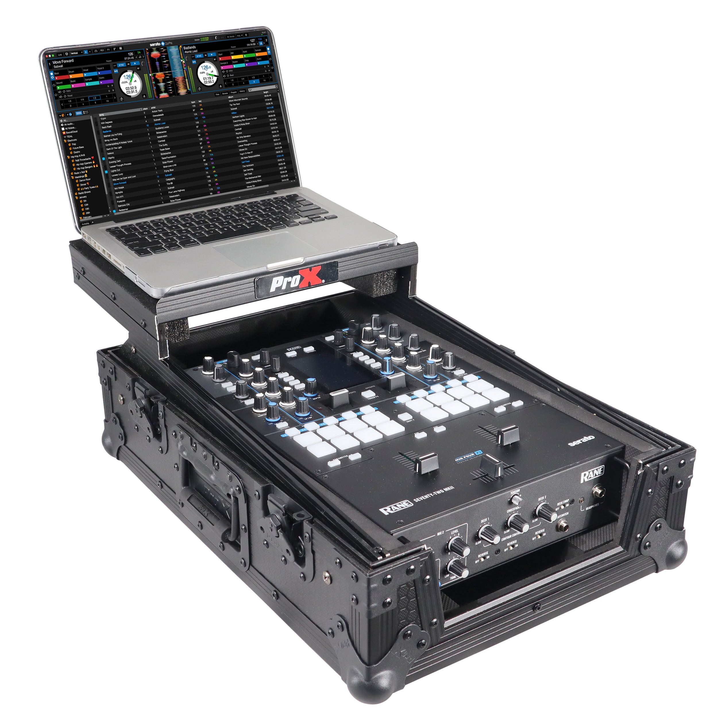 ProX 11" DJ Mixer Road Case W/Laptop Shelf for Rane Seventy-Two 72 and Rane Seventy (Black on Black)