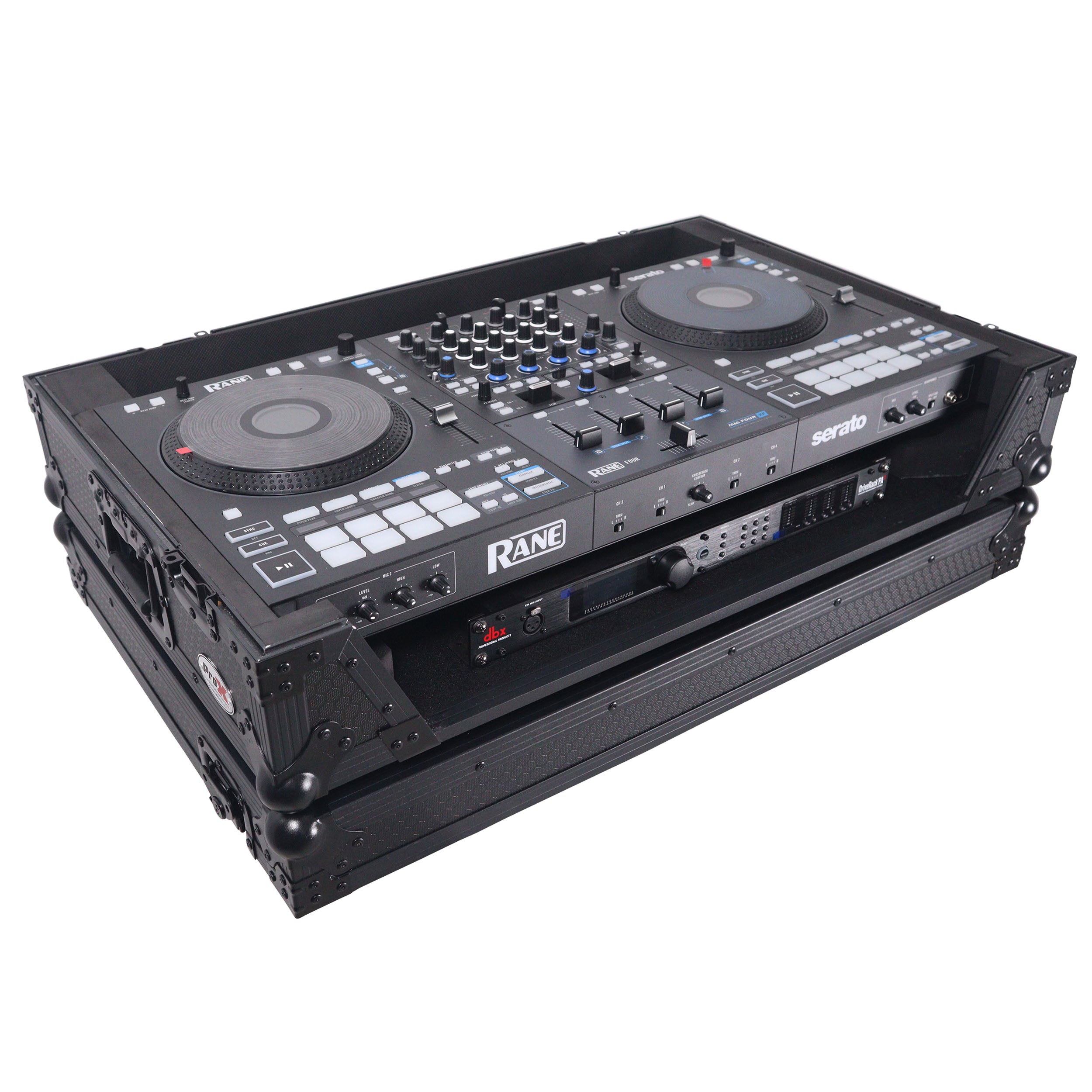 ProX ATA Flight Style Road Case For RANE Four or RANE Performer DJ Controller with 1U Rack Space and Wheels - Black Finish
