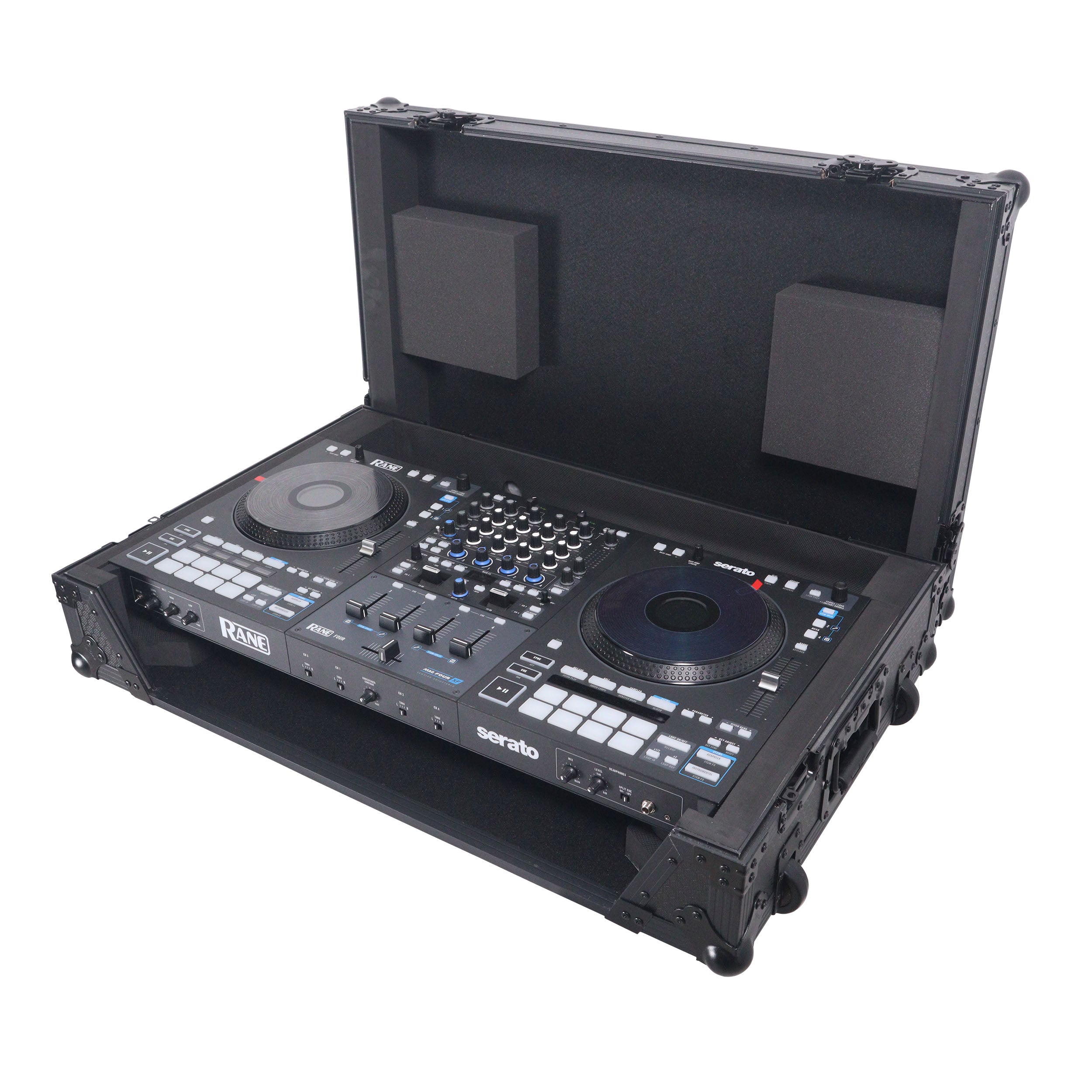 ProX ATA Flight Style Road Case For RANE Four or RANE Performer DJ Controller with 1U Rack Space and Wheels - Black Finish